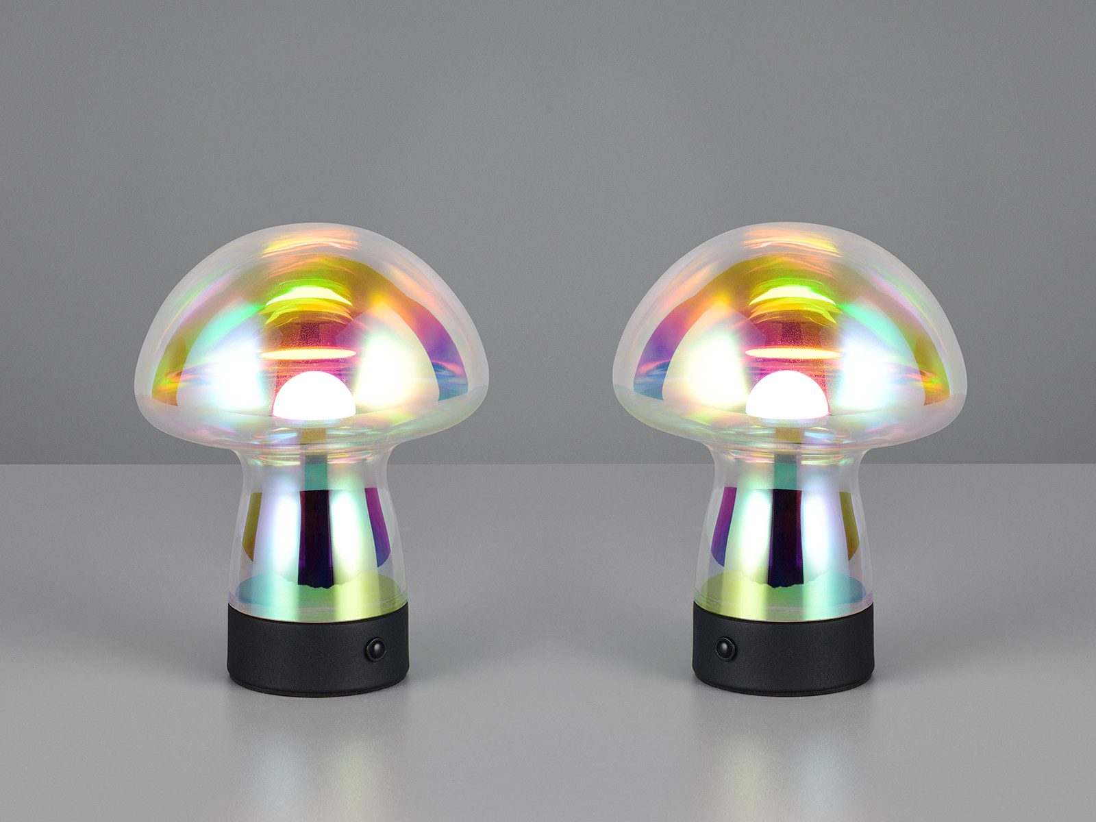 Reality Leuchten LED Tischleuchte, Dimmfunktion, LED fest integriert, Warmweiß, 2er SET kleine kabellose Pilzlampe mit Akku per USB aufladbar, H: 18cm