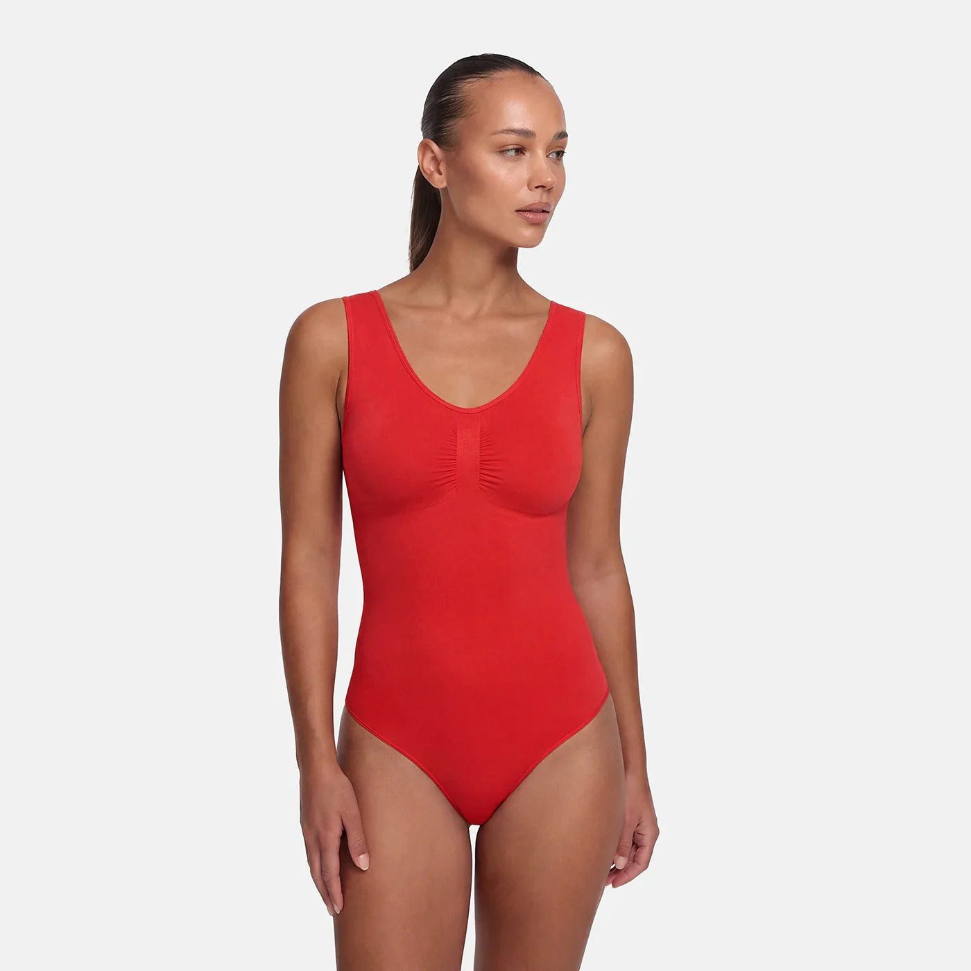 cfab (creamy fabrics) Miederbody Tank Bodysuit Sculpting Shapewear mit String-Fire Red-L (1-tlg) Figurformend