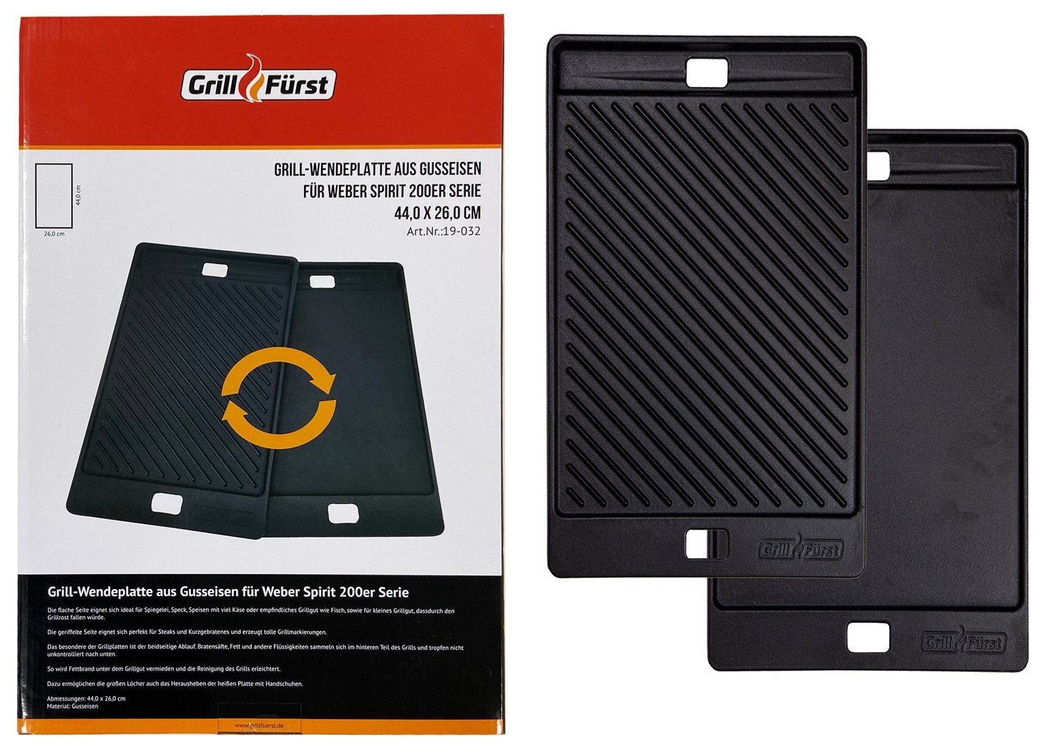 Grillfürst Grillplatte Grillfürst Grillplatte Gusseisen für Spirit 200 44,2 x 26,4 cm