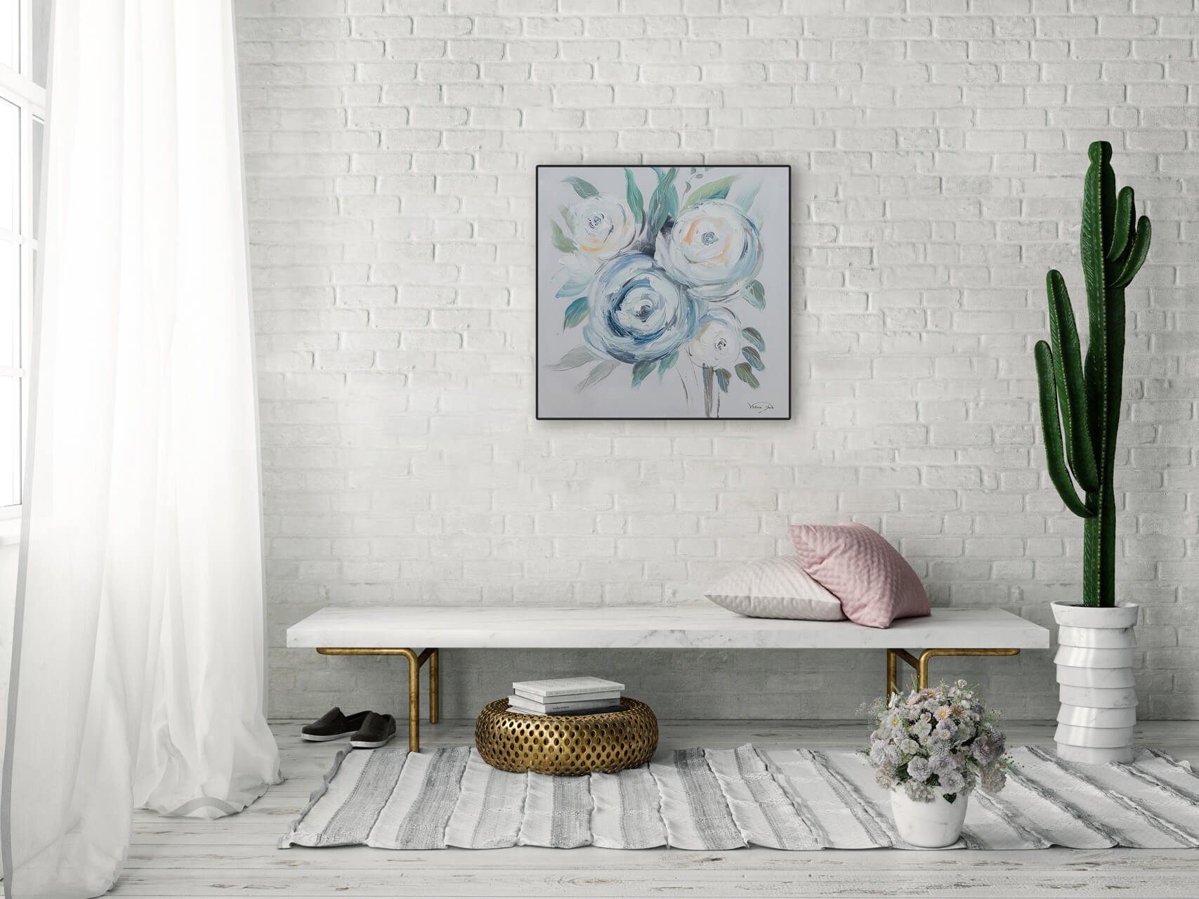KUNSTLOFT Duftende cm, Wohnzimmer Gemälde HANDGEMALT Wandbild 60x60 100% Leinwandbild Rosen