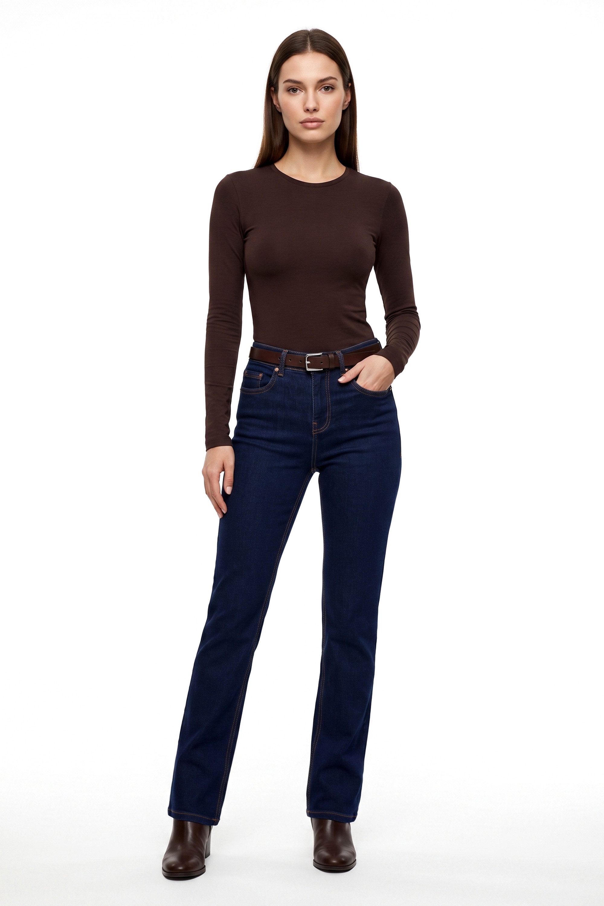 ESRA Straight-Jeans High Waist Damen Jeans Stretch Hose gerade Jeans Damen Straight Leg Jeans Damen Stretch Jeans Damen High Waist Gerade Jeans