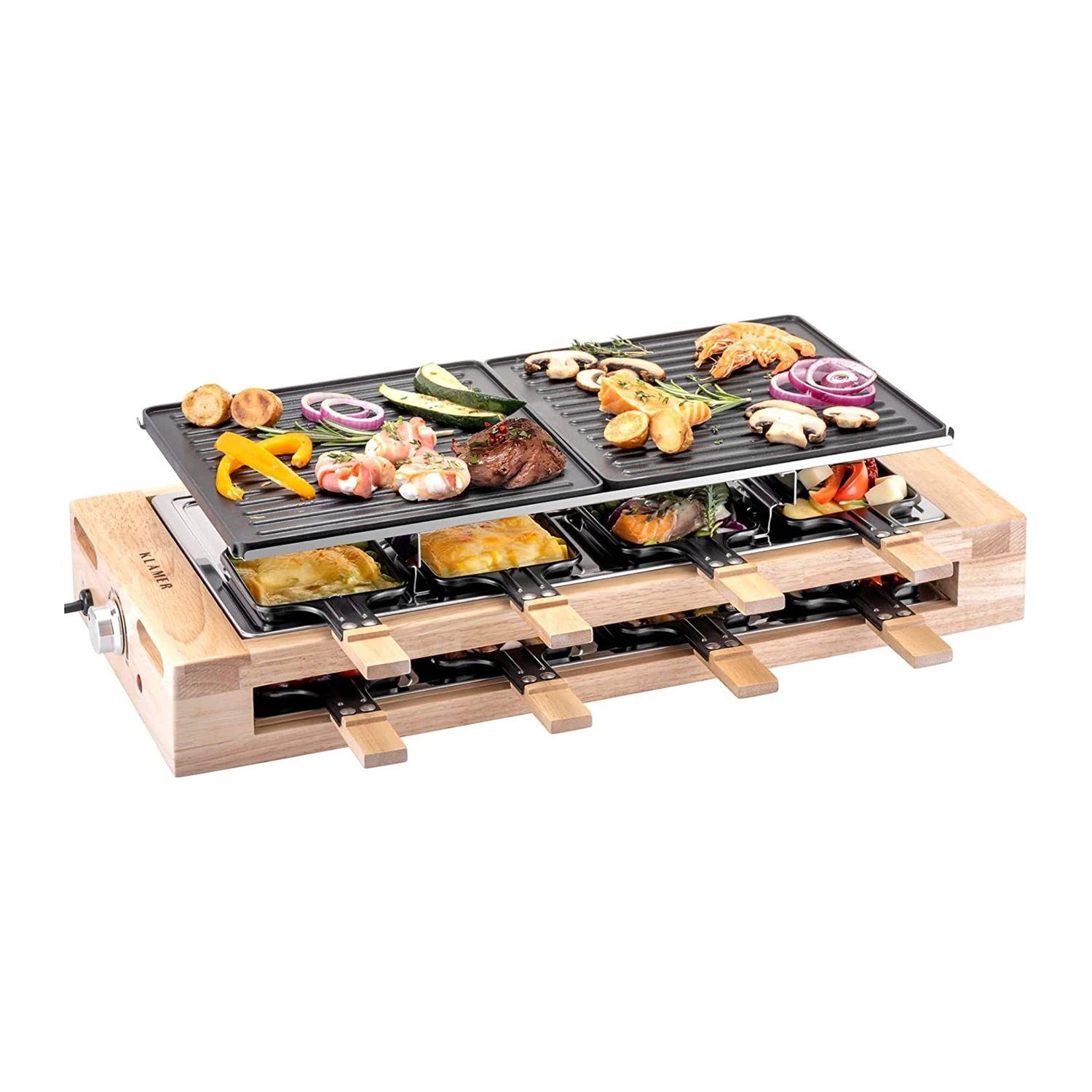 Raclette 8 KLAMER Raclette Rac… 1500W Holzgestell, Grill Raclette mit KLAMER Personen,