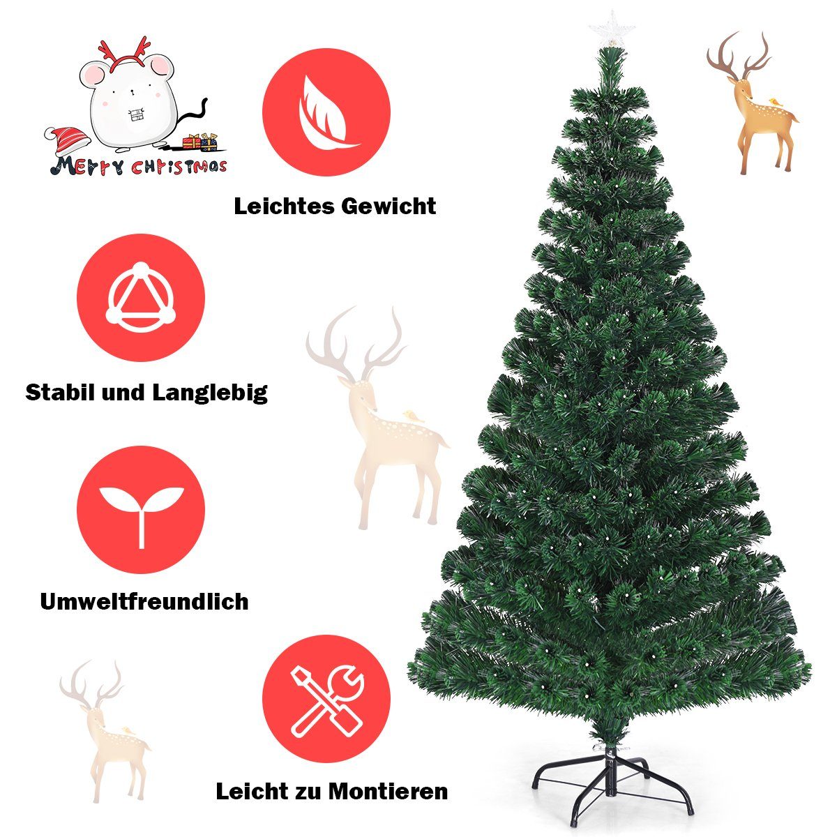 Nadeln 8 Weihnachtsbaum, Blink-Modi PVC Tannenbaum & COSTWAY Künstlicher LED