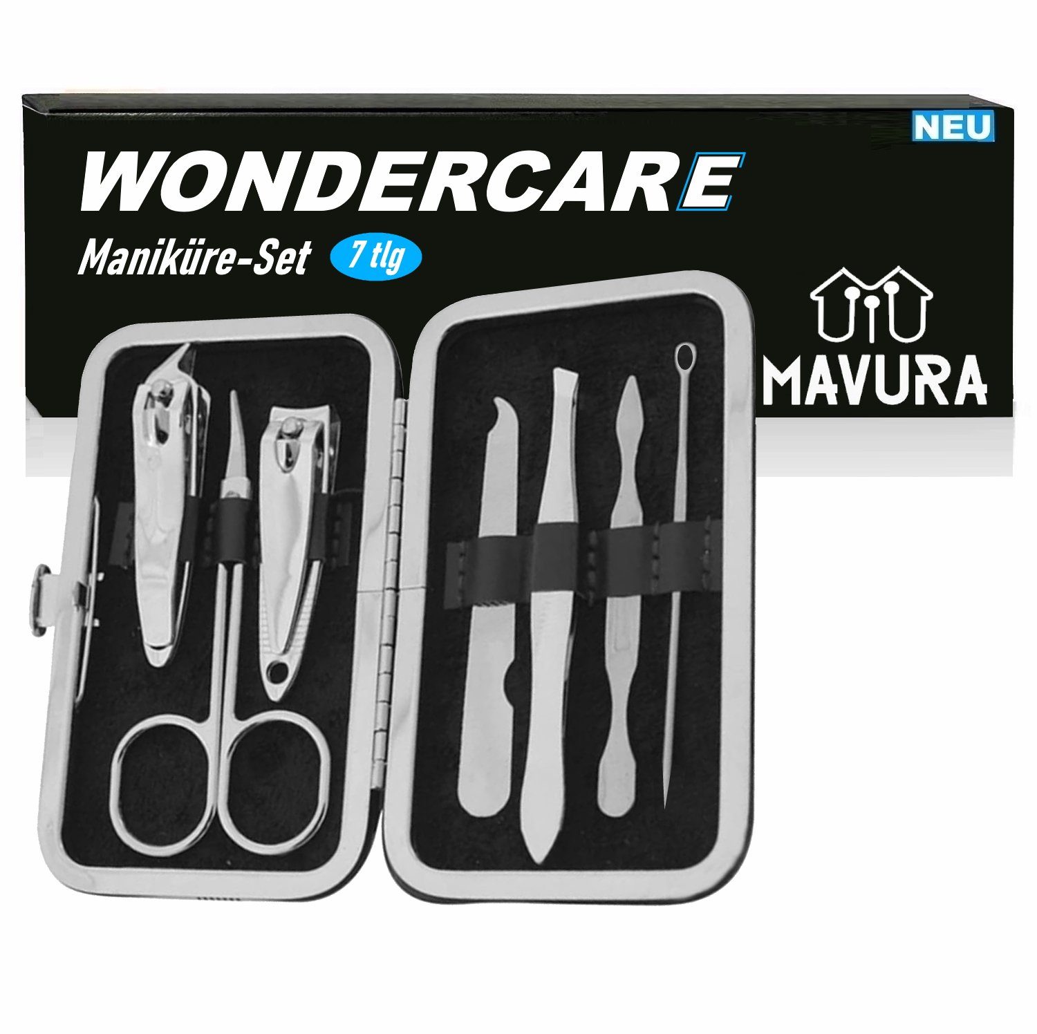 MAVURA Maniküre-Pediküre-Set WONDERCARE Maniküre Nagelset 7tlg Nagelpflegeset, Nagelschere Nagelfeile Pediküre Etui Set