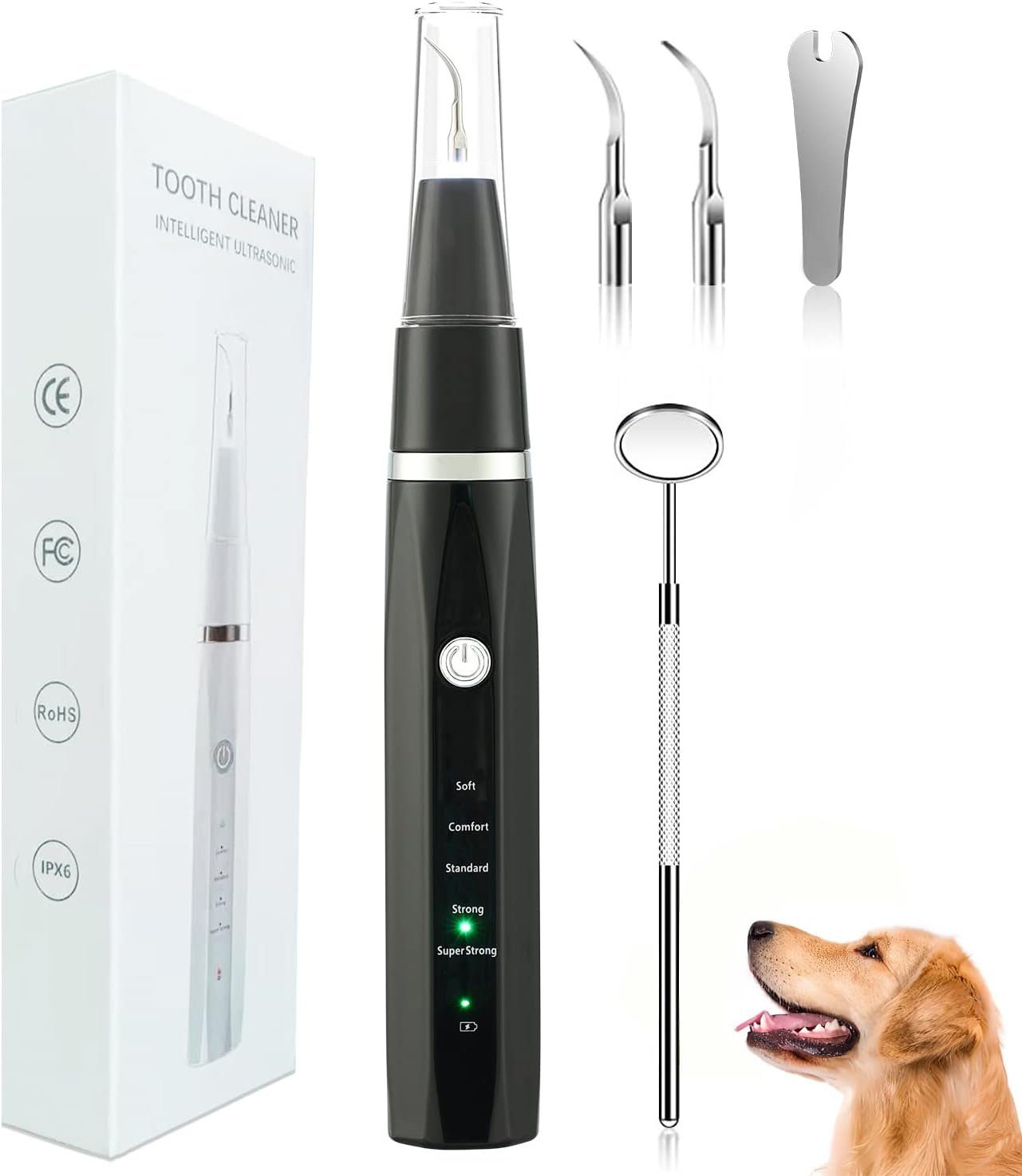 DOPWii Ultraschallzahnbürste Zahnreiniger für Haustiere,5-Gang-Modus,IPX8 wasserdicht,Leise, Aufsteckbürsten: 2 St.