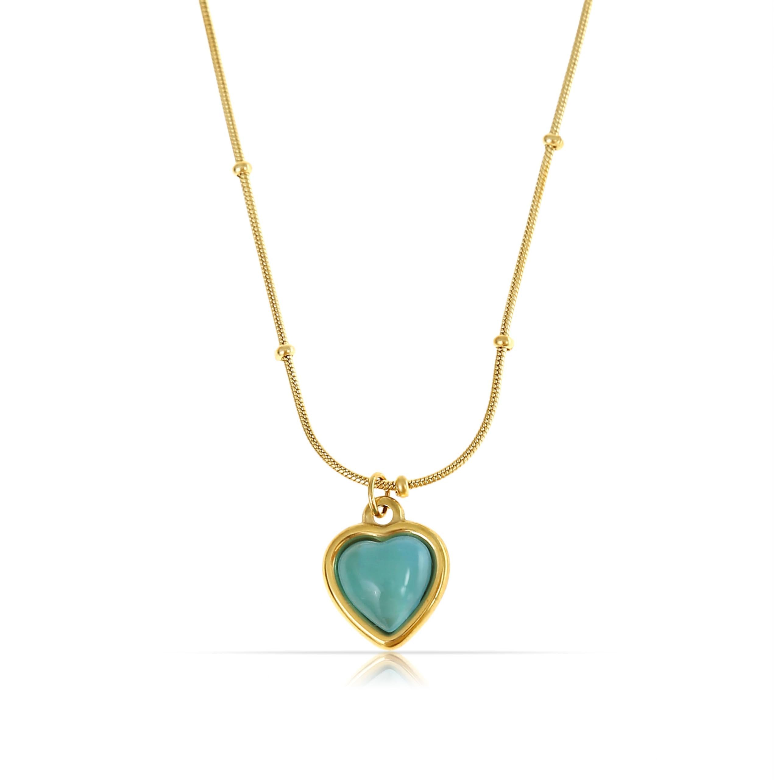 Made by Nami Herzkette Edelstahl Halskette Damen Gold mit Blauem Edelstein Herz Anhänger, 40 + 5 cm Длина Wasserfester Schmuck Geschenk für Sie