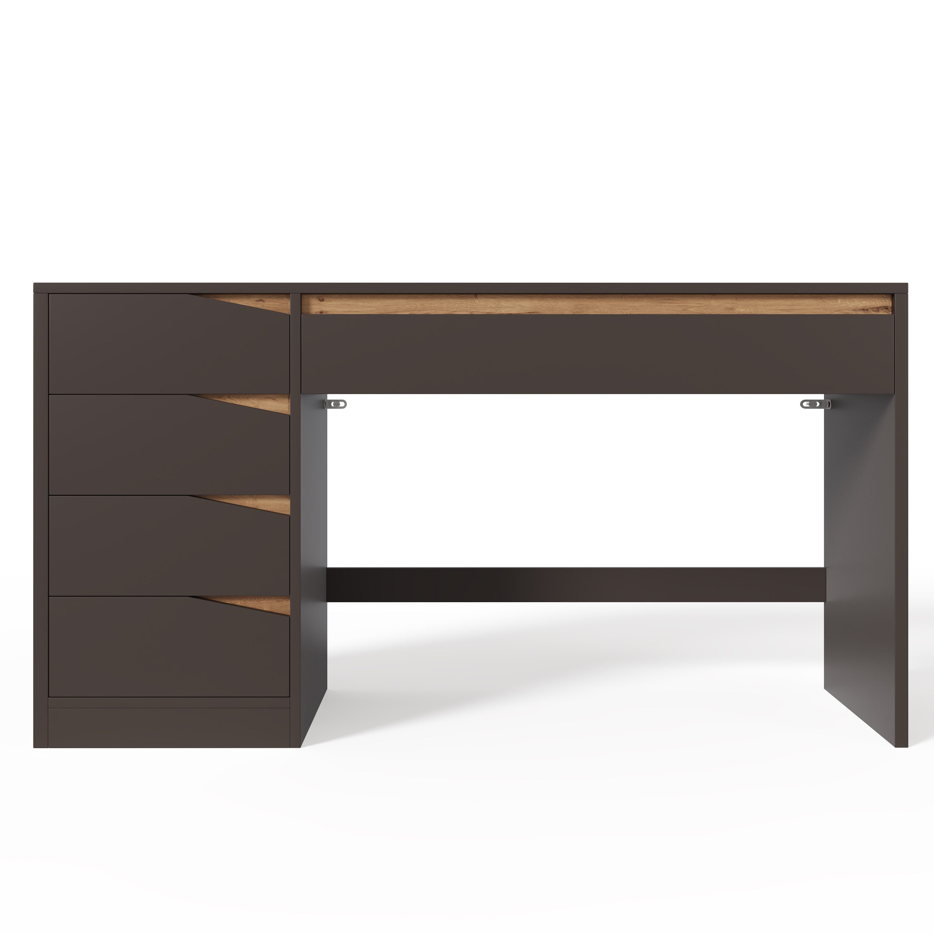 Flieks Schreibtisch Computertisch Arbeitstisch Bürotisch (140x50x78 cm, 1-St., 1 Tisch), rechteckiger Multifunktionstisch mit 5 Schubladen Dunkelgrau – Bild 3 von 5