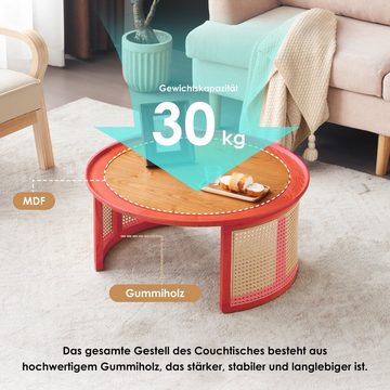 OKWISH Couchtisch Massivholz-Wohnzimmertisch, Beistelltisch Rattan