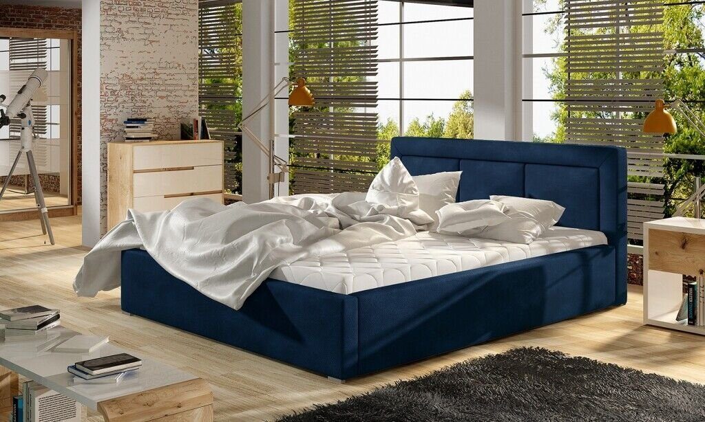 JVmoebel Luxus Bett Designer Polster Textil Luxus Bett Blau neu Schlafzimmer 180x200cm