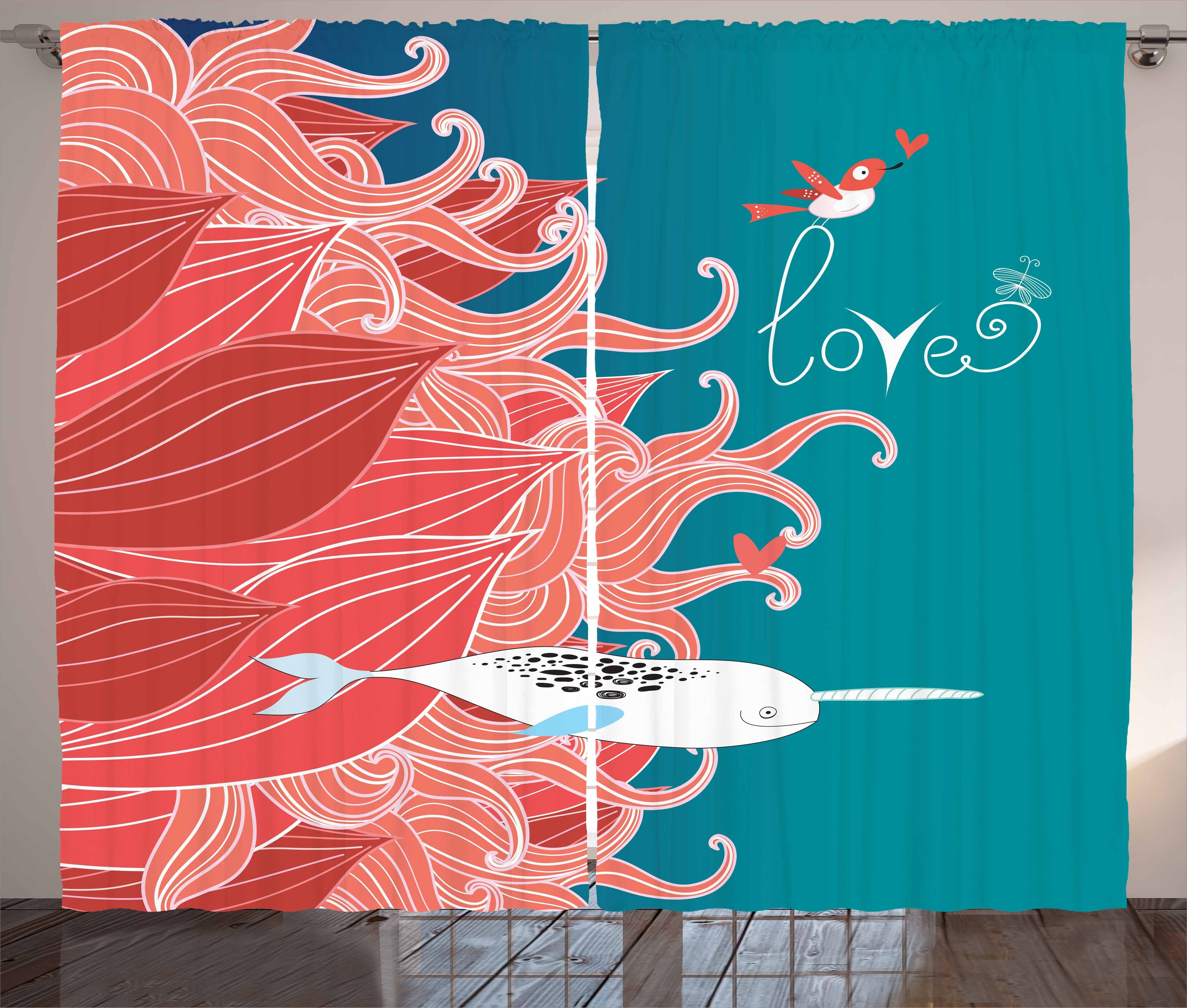 Gardine Schlafzimmer Kräuselband Vorhang mit Arctic und Vogel und Narwal Abakuhaus, Whale Schlaufen Haken