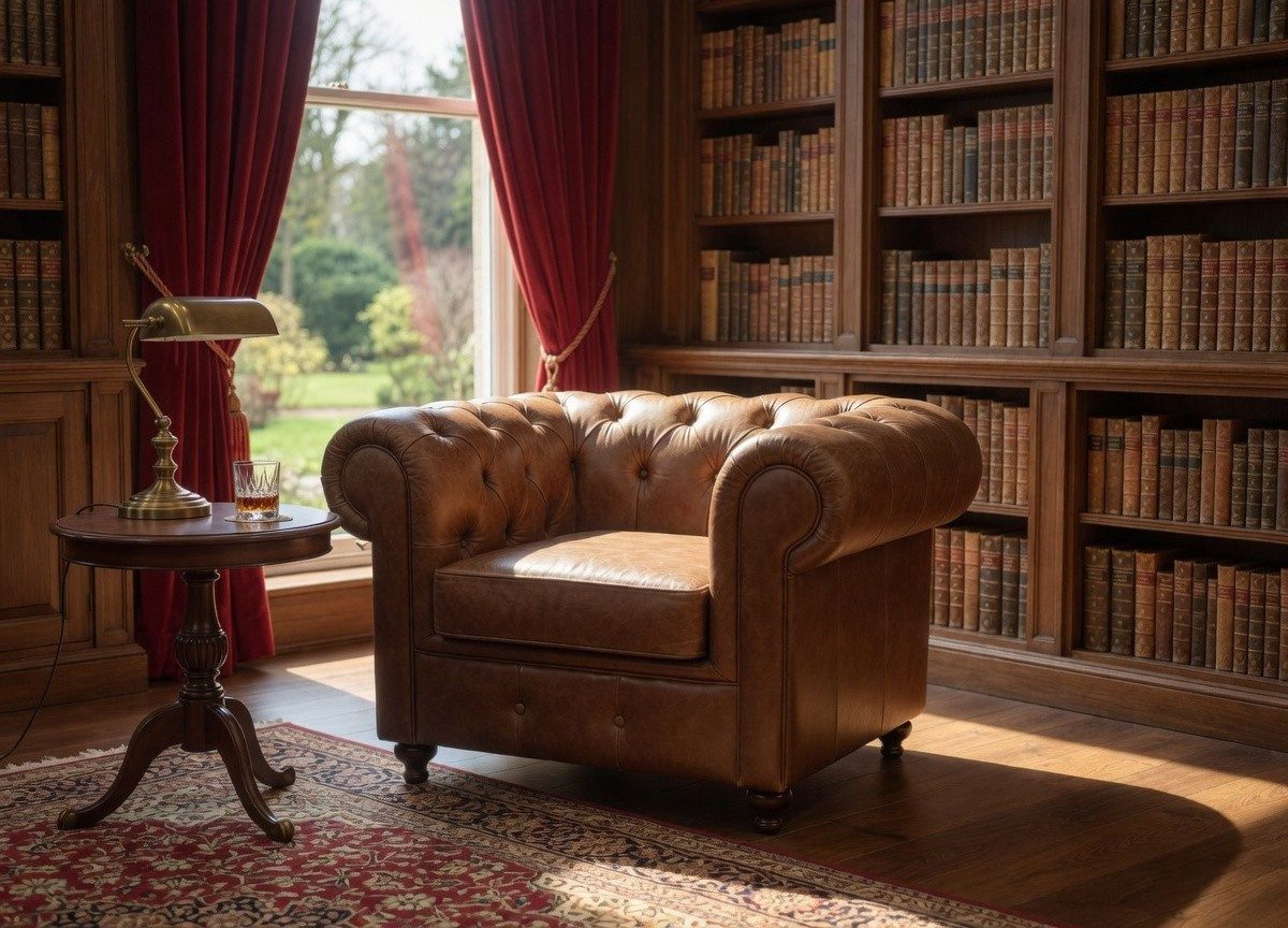 Xlmoebel Chesterfield-Sessel Brauner Chesterfield-Sessel aus Kunstleder für Büros im (1-St), Made in Europa