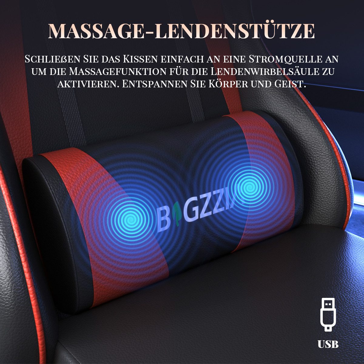 ZAISZE Gaming-Stuhl Schreibtischstuhl, Ergonomischer Bürostuhl mit Massagefunktion (PC Stuhl mit Fußstütze Kopfstütze Lendenkissen), Höhenverstellung Neigung 90°- 135°, für Gaming Arbeit Entspannung