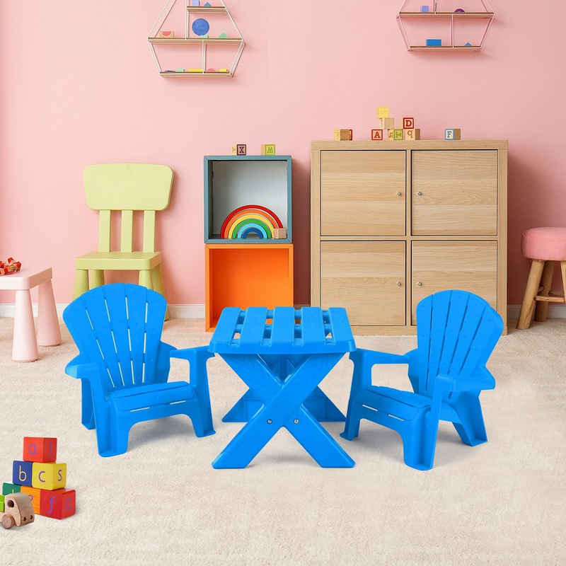 COSTWAY Kindersitzgruppe, 2 Stühle & 1 Tisch, stapelbar & platzsparend, Kunststoff