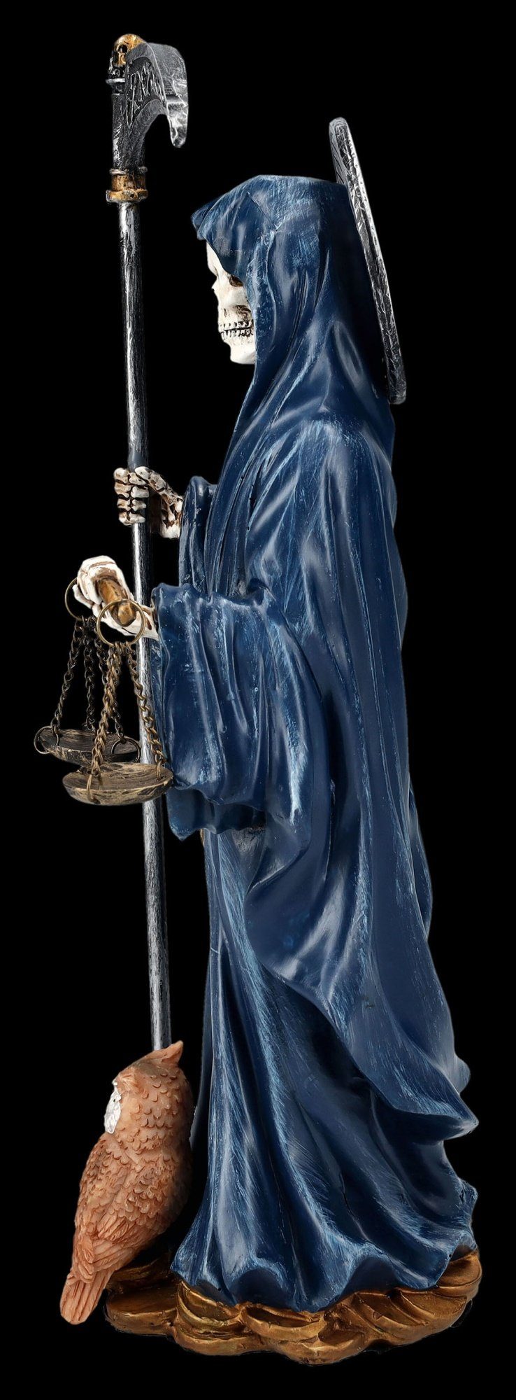 Figuren Shop GmbH Fantasy-Figur Santa Muerte Figur mit Waage blau Gothic Grim Reaper Fantasy Dekofigur
