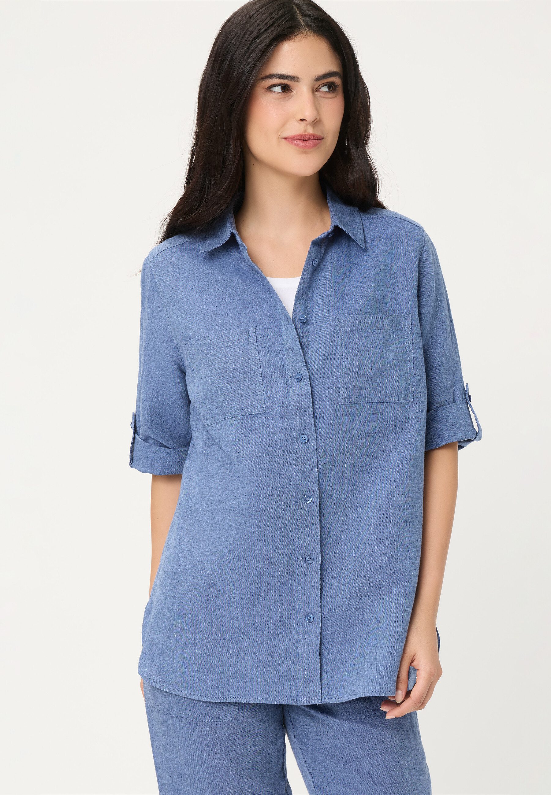 Hemdbluse Bluse mit Turn-up-Ärmeln