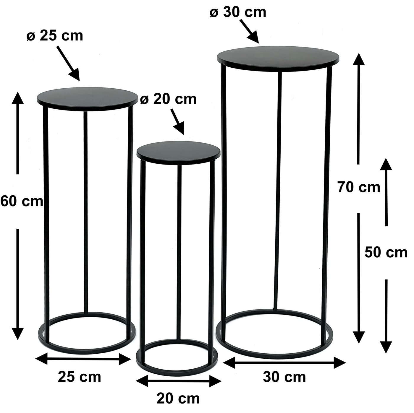 Thumbnail - DanDiBo Blumenständer Metall Schwarz Rund Blumenhocker Beistelltisch 3er Set