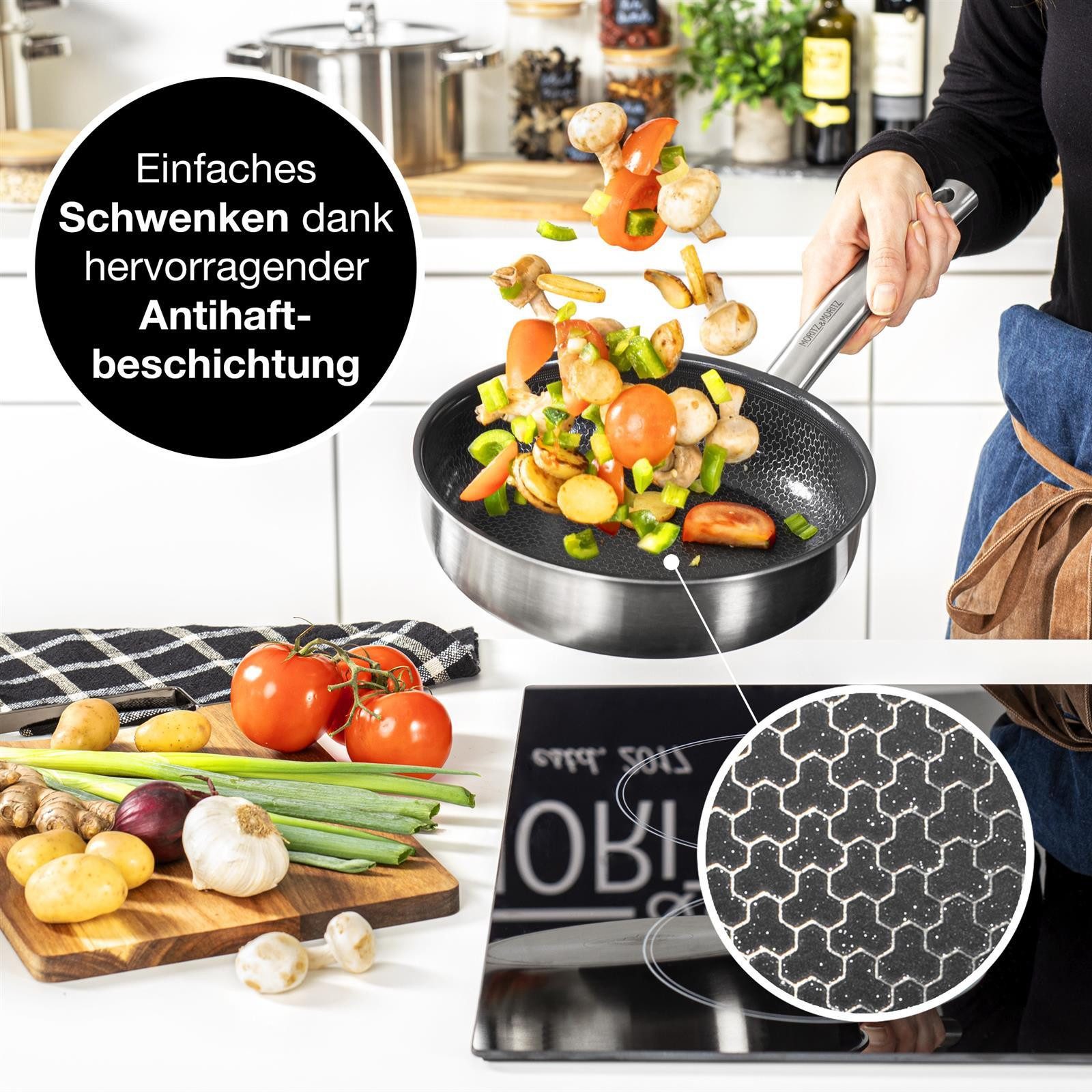 Moritz & Moritz Bratpfanne Pfanne gerader Rand 24 cm, Edelstahl, Antihaft