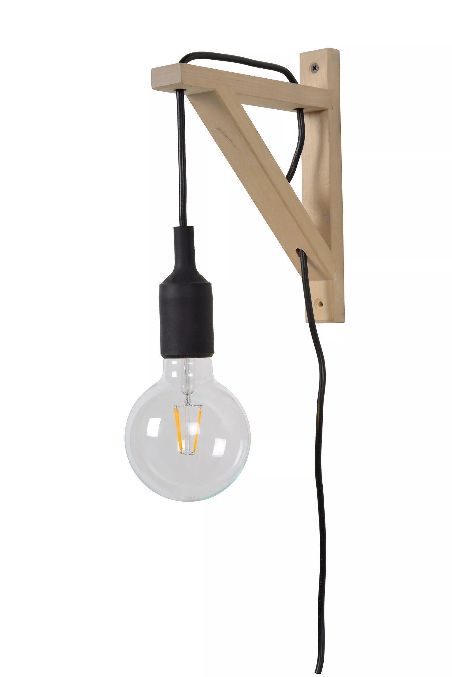 Licht-Erlebnisse Wandleuchte HUXA, ohne Leuchtmittel, Holz E27 22 cm hoch mit Schalter Natur Schwarz Retro Downlight