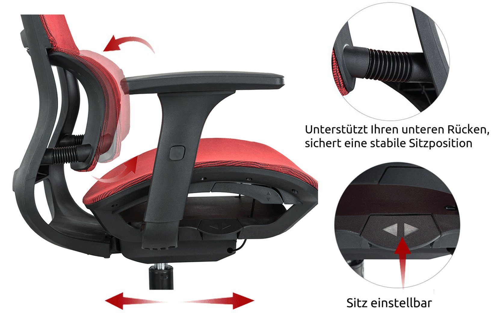 Schwarz MIIGA atmungsaktiv | belastbar Drehstuhl ergonomisch Schwarz bis (1-Stuhl-Packung), 150kg