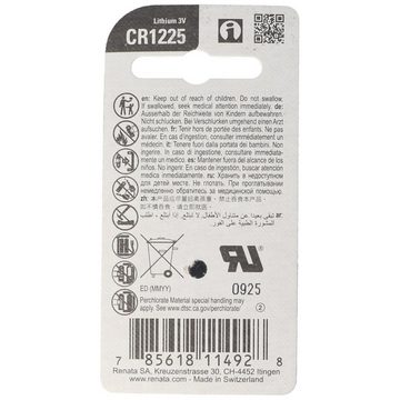 Renata CR1225 Lithium Batterie IEC CR1225 Knopfzelle CR 1225 Batterie, (3,0 V)
