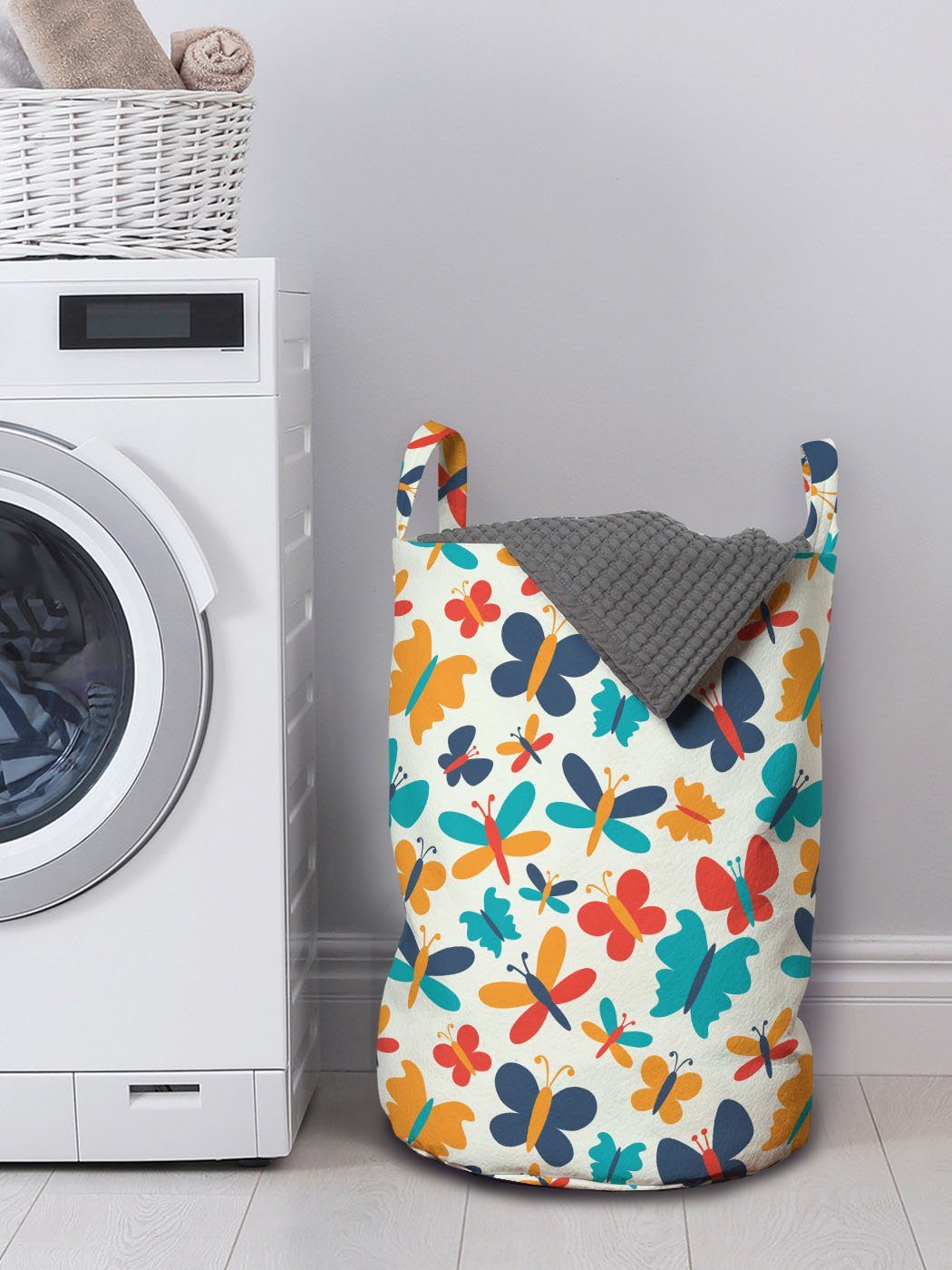 Abakuhaus Wäschesäckchen Wäschekorb mit Silhouetten Tiere Schmetterlinge Kordelzugverschluss Griffen für Waschsalons