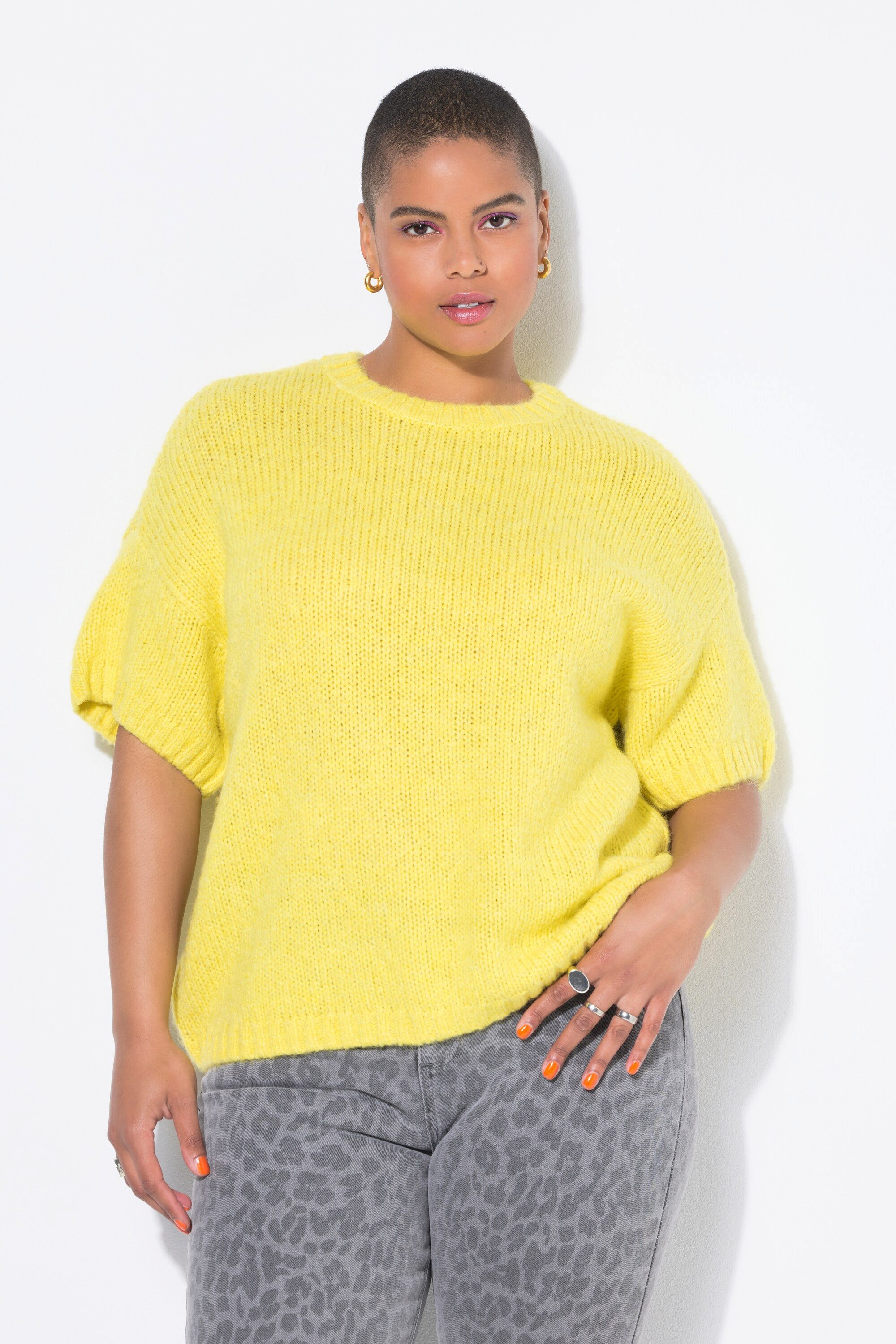 Studio Untold Strickpullover Pullover Oversize Shape Fancy-Strick Halbarm günstig online kaufen