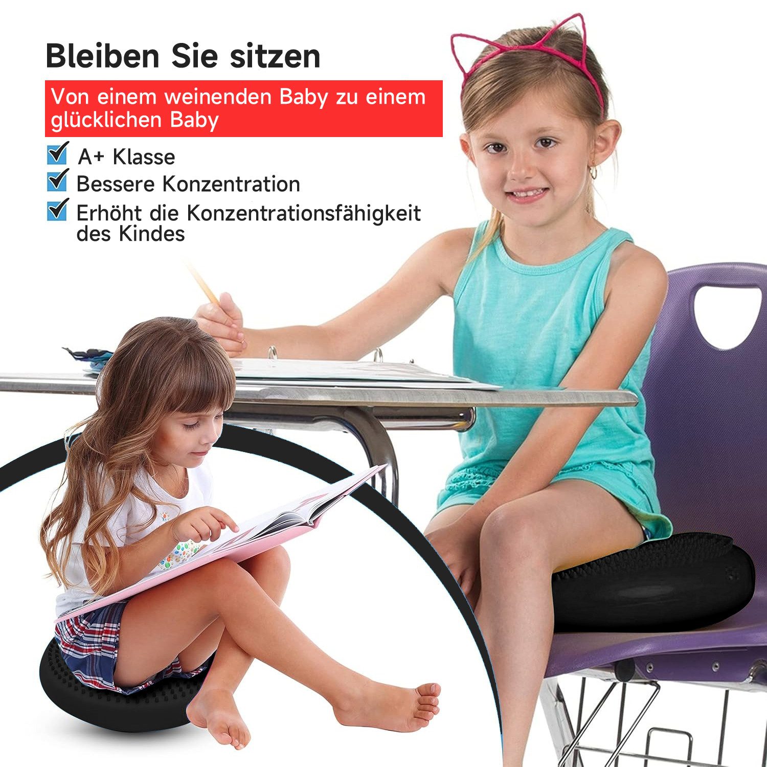 OSTWOLKE Balancekissen Ballsitzkissen Luftkissen Noppenkissen inkl. Pumpe, für aufrechte Haltung, Fitness-, Reha-, Balance- & Krafttraining