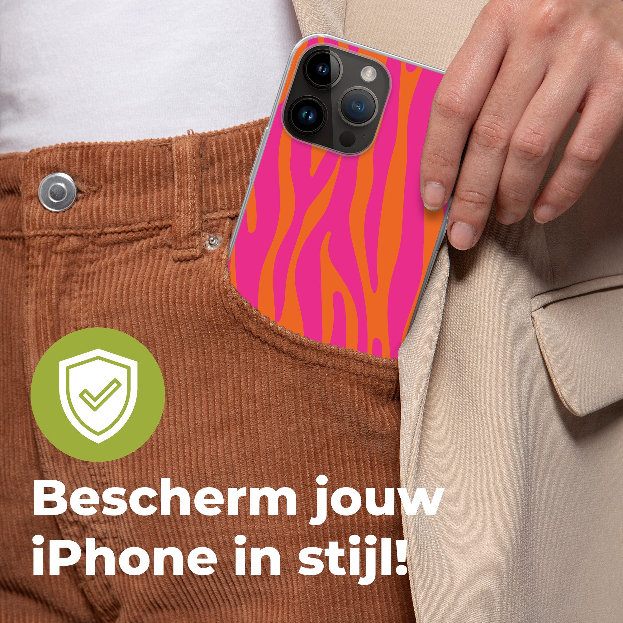 MuchoWow Handyhülle für Apple iPhone 14 Pro Max Zebramuster - Rosa - Orange - Tiermuster, Smartphone-Bumper, Print, Handy Schutzhülle Dünn