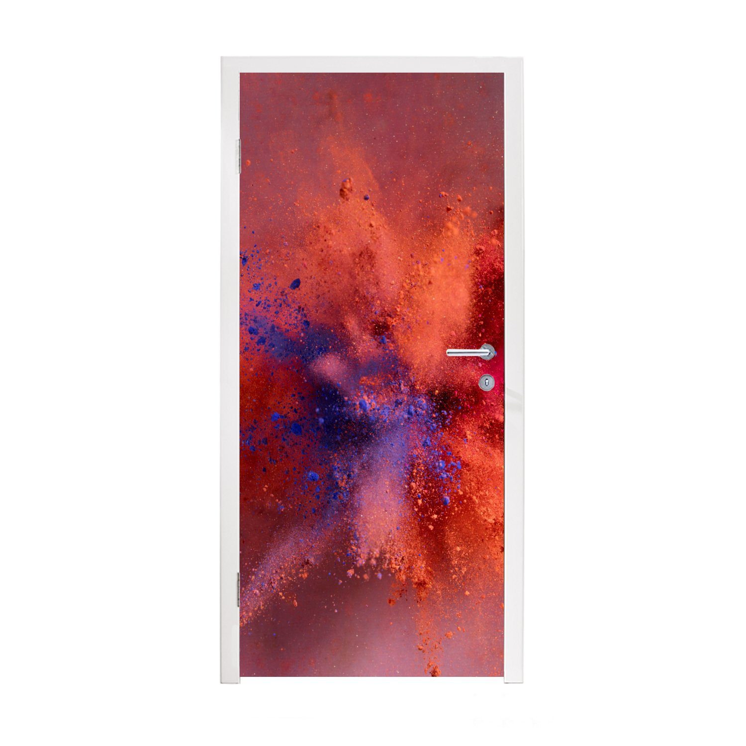 Türtapete - bedruckt, Rot Puder für - MuchoWow - Matt, Tür, cm Orange Türaufkleber, Abstrakt, 75x205 St), Fototapete (1