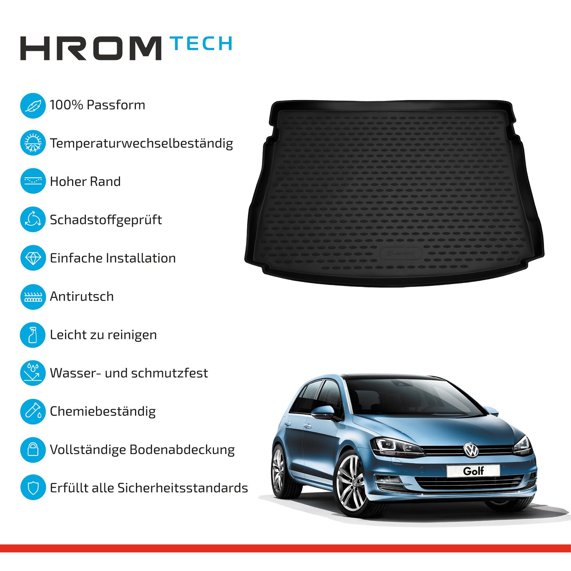 LEMENT Kofferraummatte Passgenaue ELEMENT Kofferraummatte für VOLKSWAGEN Golf VII,2012->, für Volkswagen Golf VII, VIII PKW, Passgenau