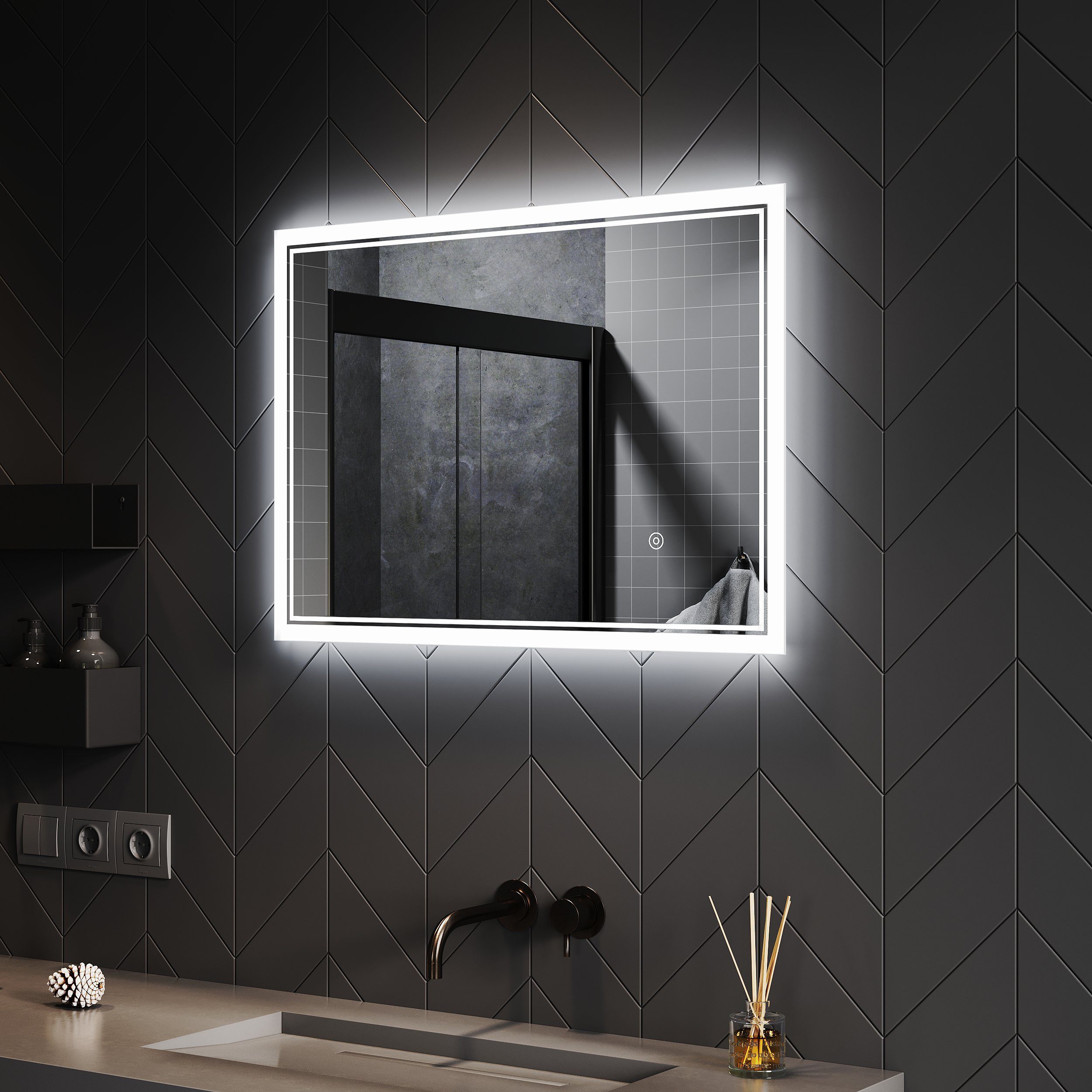 Badspiegel mit Umweltfreundlicher SONNI Anti-Beschlag-Badezimmerspiegel Licht