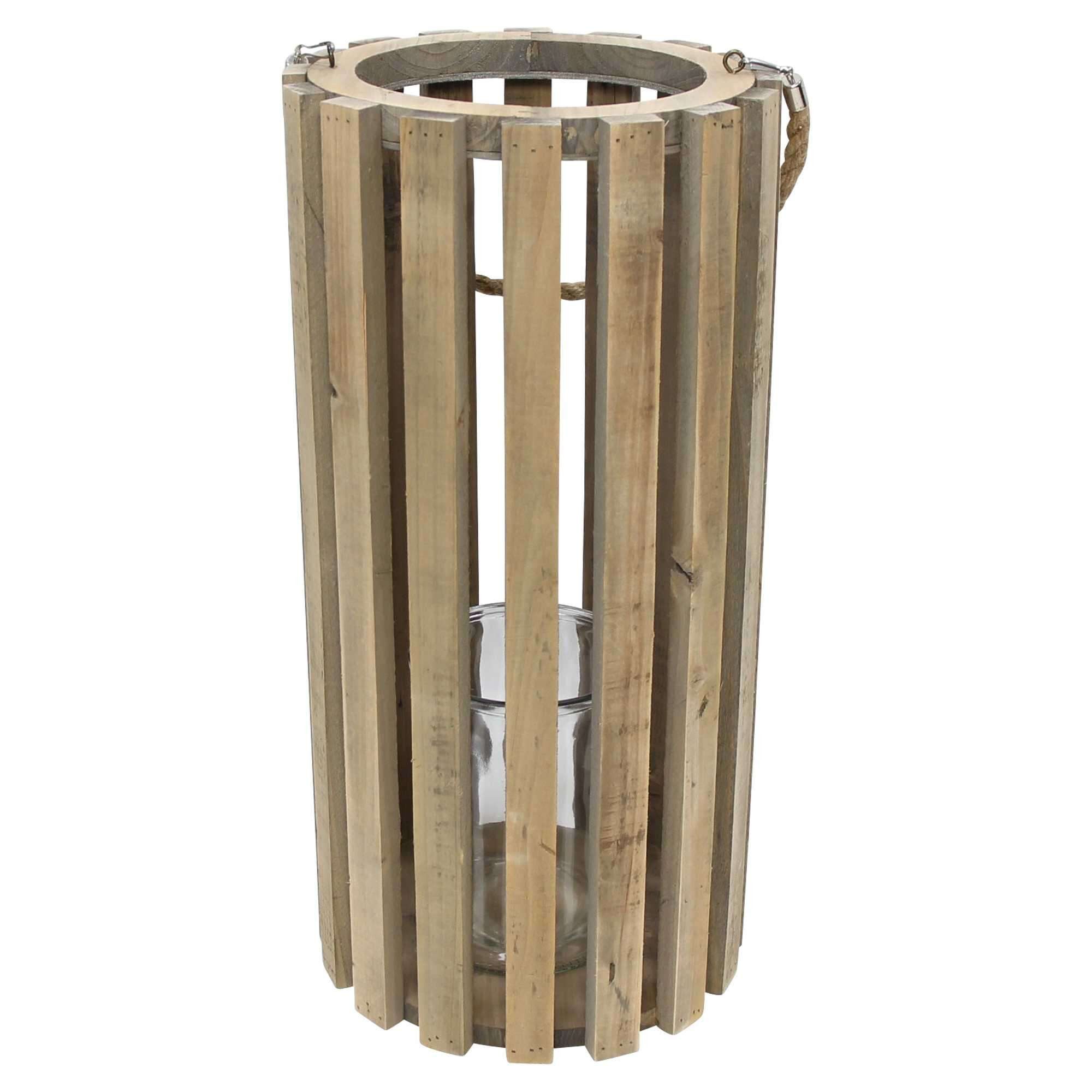 Kerzenlaterne "Recycelt" Laterne aus Holz mit Windlichtglas, Ø 28 x 58 cm groß