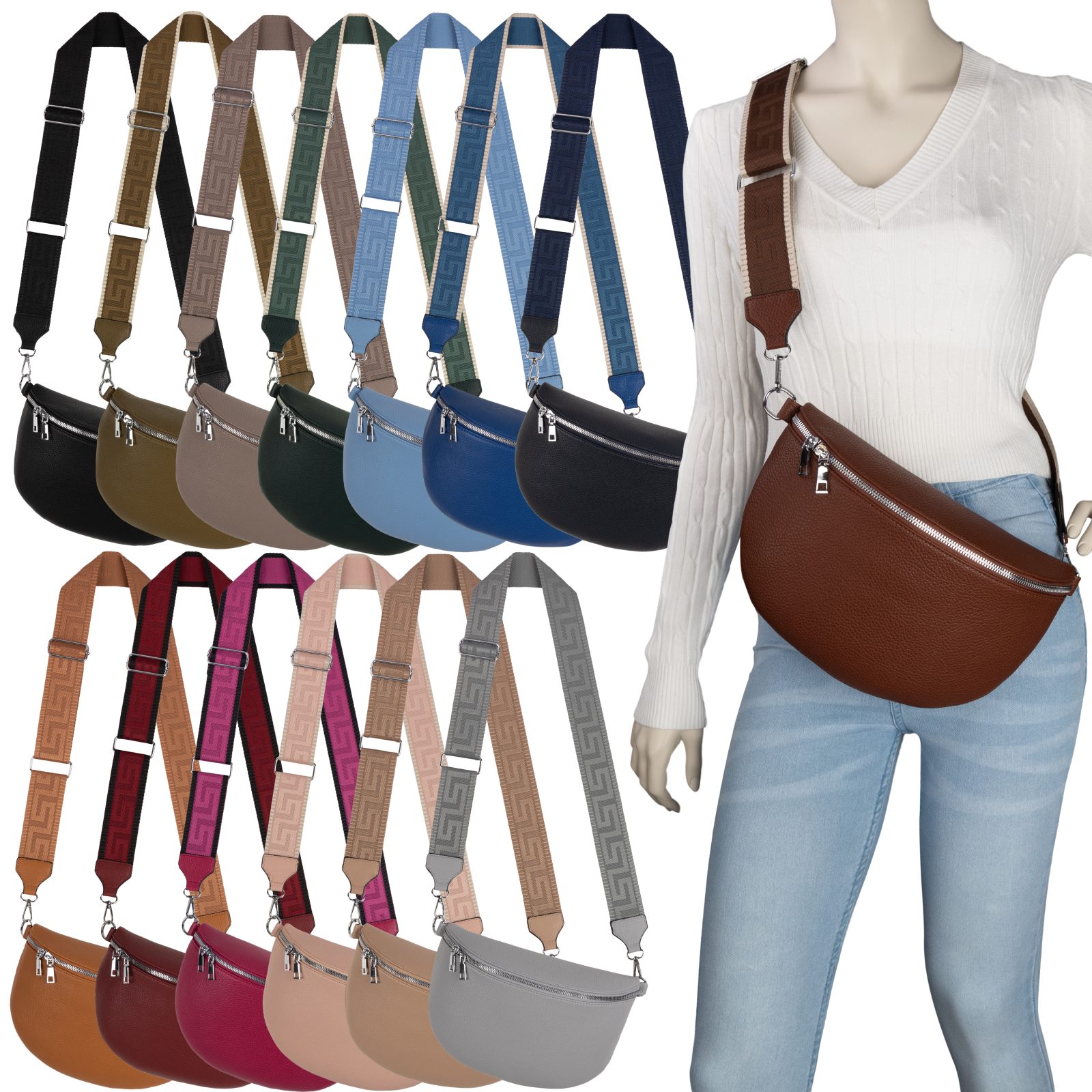 EAAKIE Gürteltasche Bauchtasche Umhängetasche Crossbody-Bag Kunstleder Italy-Design, als Schultertasche, CrossOver, Umhängetasche tragbar