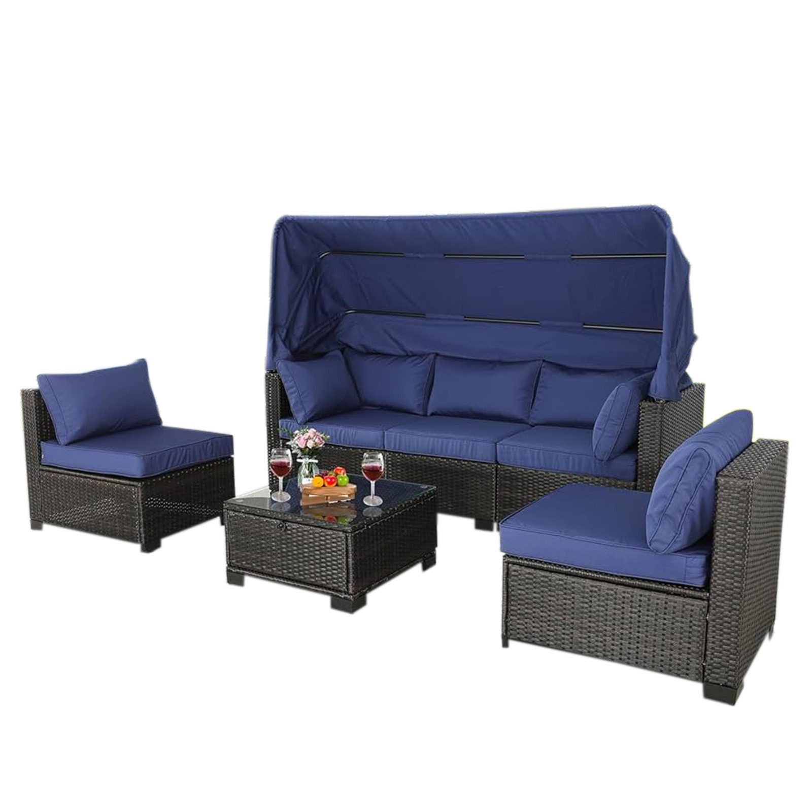HTI-Living Gartensofa Outdoor Sofa Eleni Braun/Blau, Set 6 Teile, Loungemöbel Gartenlounge Terrassenmöbel