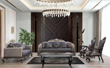 Casa Padrino Couchtisch Luxus Barock Couchtisch Grau / Schwarz / Silber - Handgefertigter Massivholz Wohnzimmertisch - Prunkvolle Massivholz Möbel im Barockstil