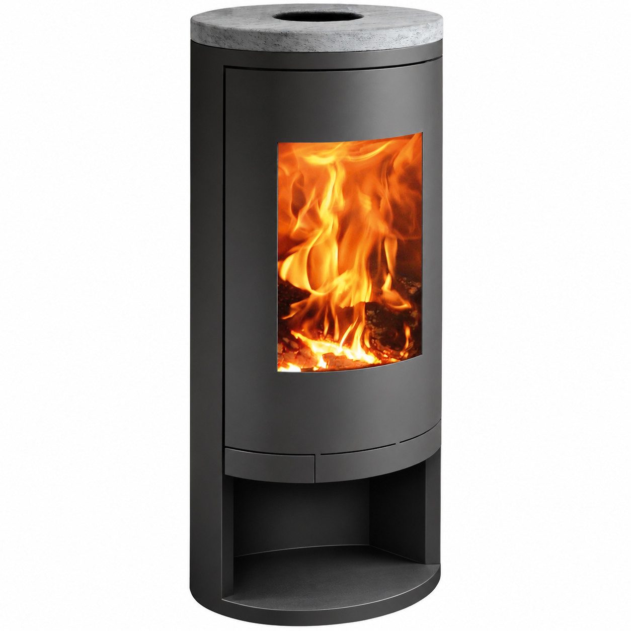 Panadero Kaminofen Madrid schwarz mit Naturstein Deckplatte, 7,4 kW, Zeitbrand