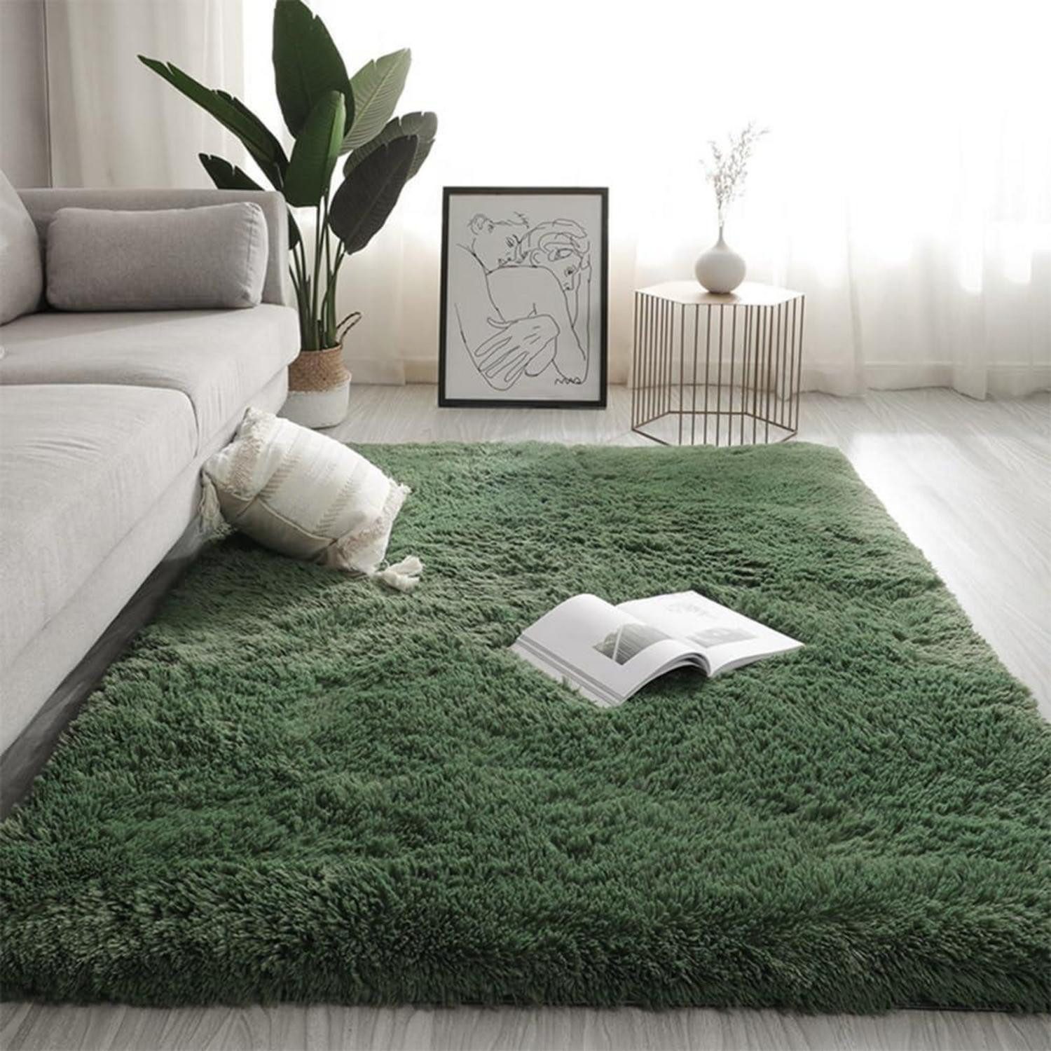 LuxusKollektion Hochflor-Teppich Shaggy Teppich Dunkelgrün 40x60cm, rechteckig, Höhe: 35 mm