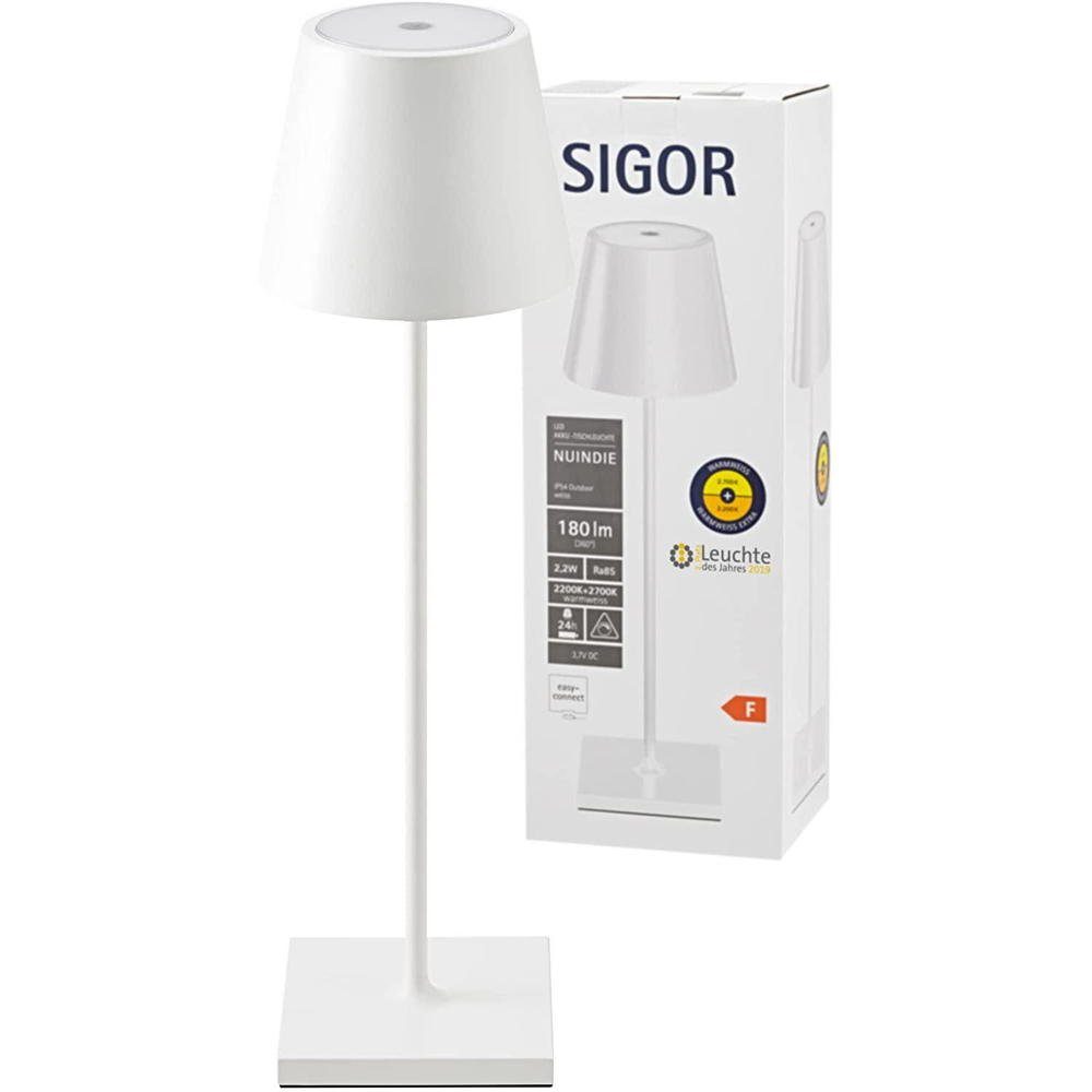 SIGOR LED Tischleuchte »Nuindie - Schneeweiße LED Akku-Tischlampe Indoor &  Outdoor, dimmbar und aufladbar mit Easy-Connect, 9h Leuchtdauer«, Dimmbar,  1 LED Platine, 2700 Kelvin