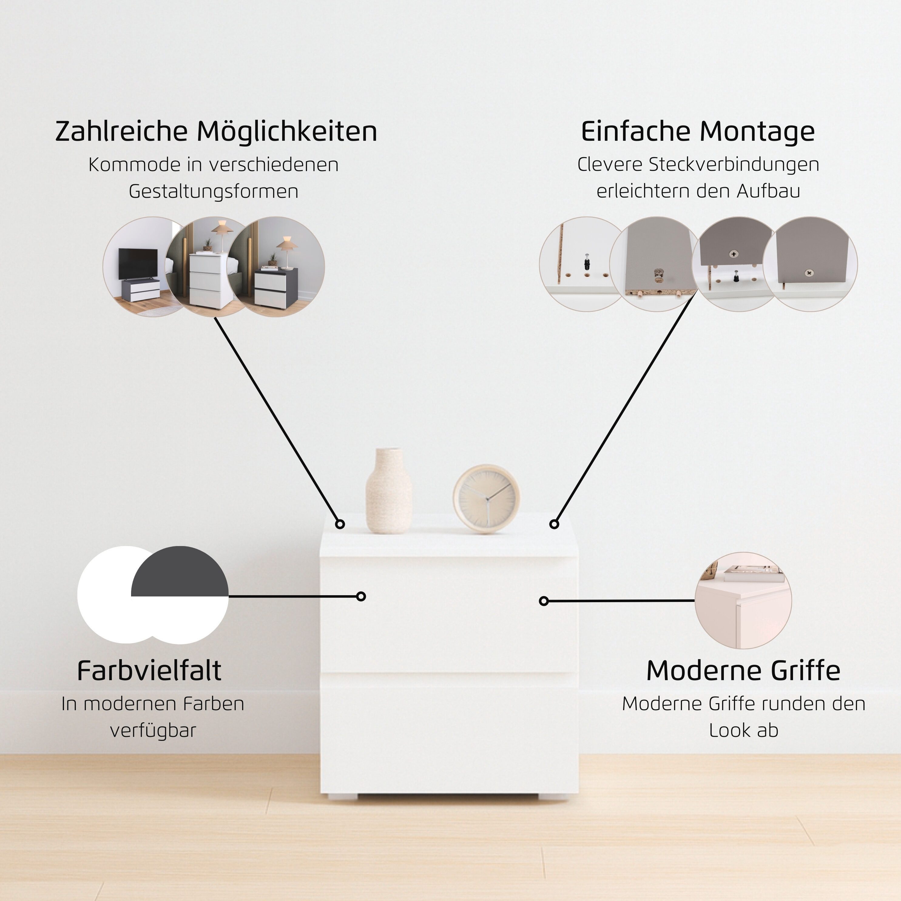 rauch Nachtkommode Nachttisch Nachtkonsole Nachtschrank MAINZ (Breite 40 cm), zwei praktische und geräumige Schubladen MADE IN GERMANY