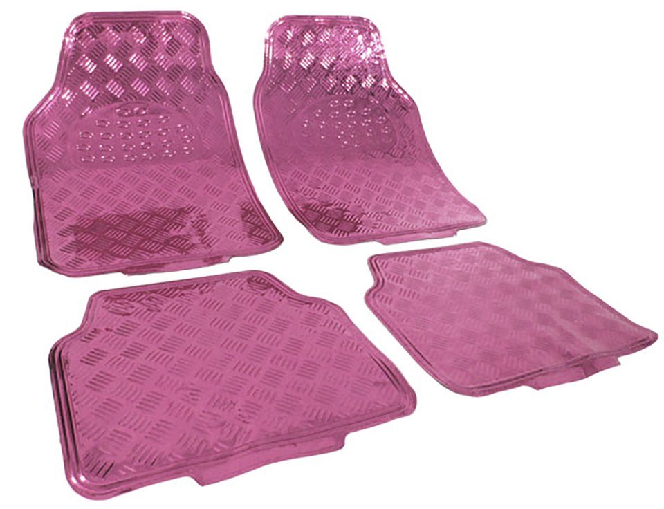 Riffelblech Fußmatten Alu chrom Fußmatte Optik pink, Gummi universal Auto Tenzo-R