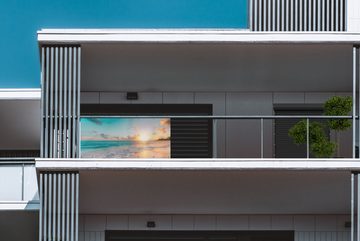 MuchoWow Balkonsichtschutz Sonnenuntergang - Strand - Meer - Sommer - Blau (1-St) Balkonbanner, Sichtschutz für den Balkon, Robustes und wetterfest