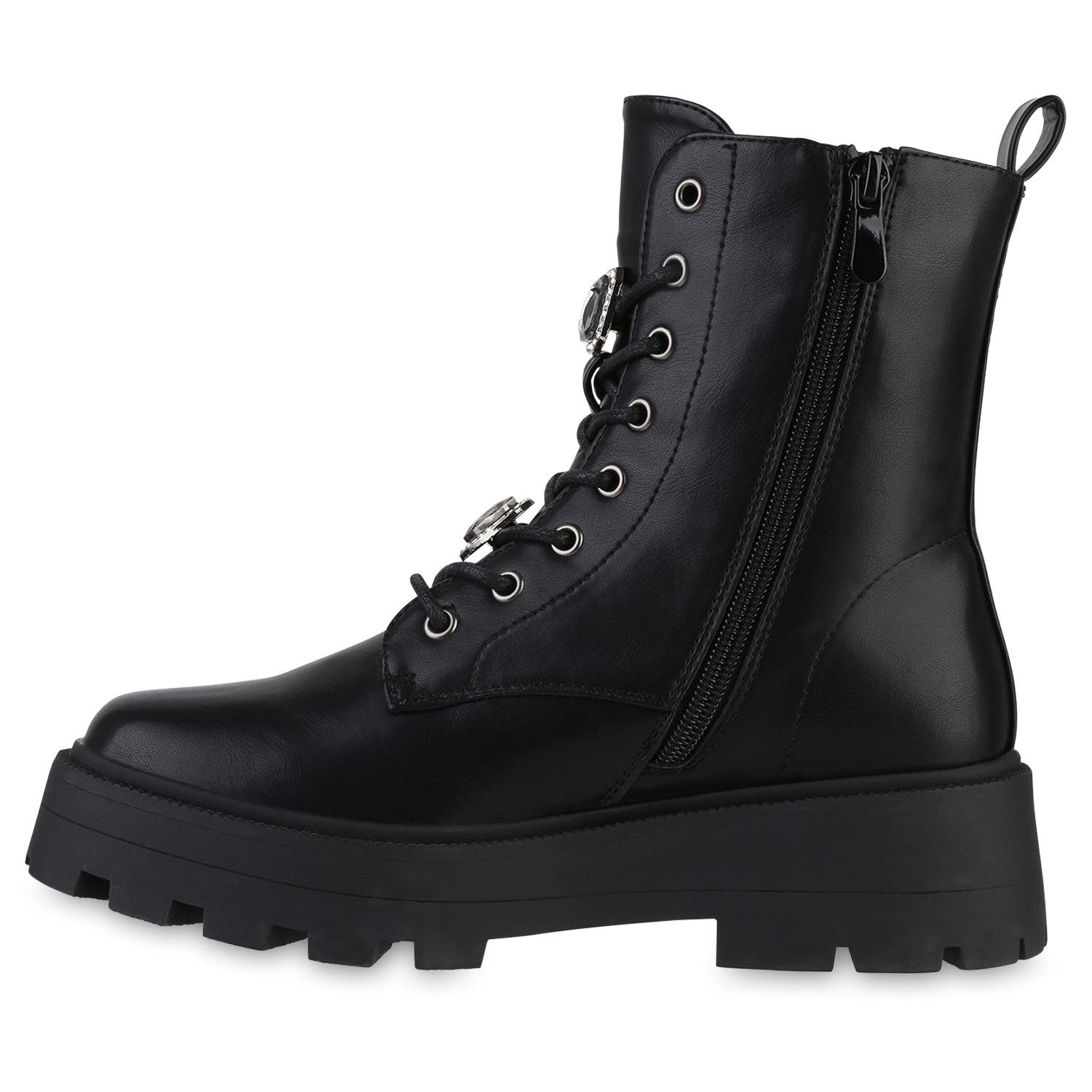 VAN HILL 841897 Schnürstiefelette Damen Schuhe mit Chunky-Sohle und Strassv günstig online kaufen