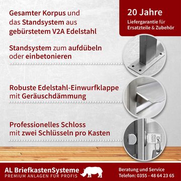 AL Briefkastensysteme Standbriefkasten 4 Fach Premium Edelstahl Briefkasten Post A4 modern robustwetterfest