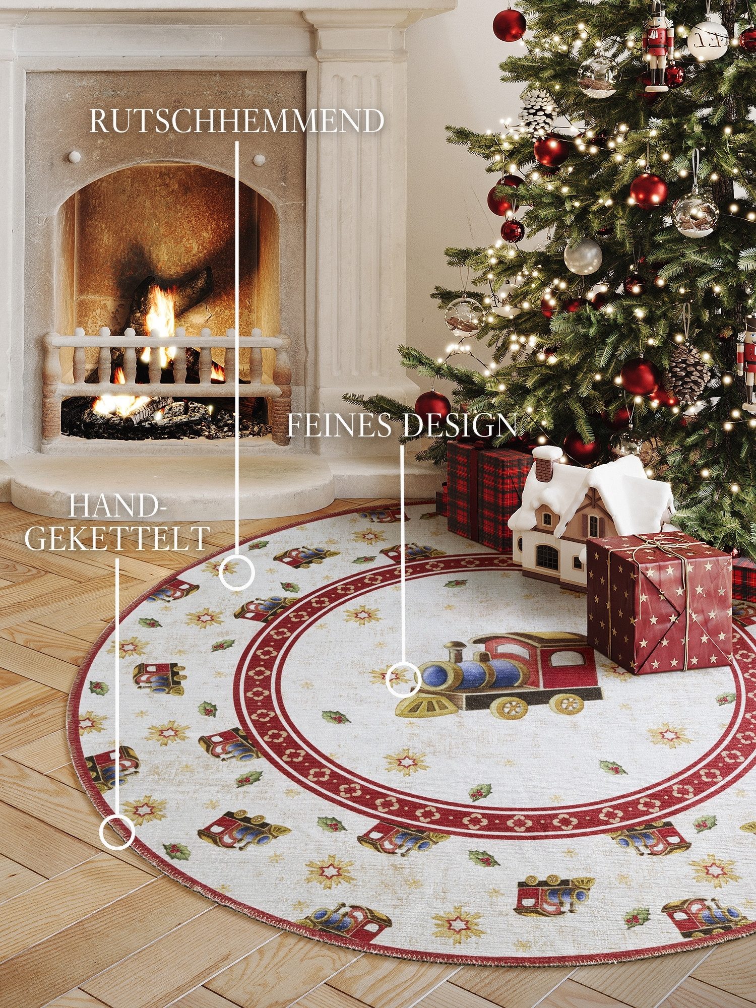 Villeroy & Boch Teppich Toy's Delight Limited Edition Santa Claus, rund, Höhe: 3 mm, Limited Edition, Weihnachten, Wohnzimmer, Baumrock, Waschbar, Rund
