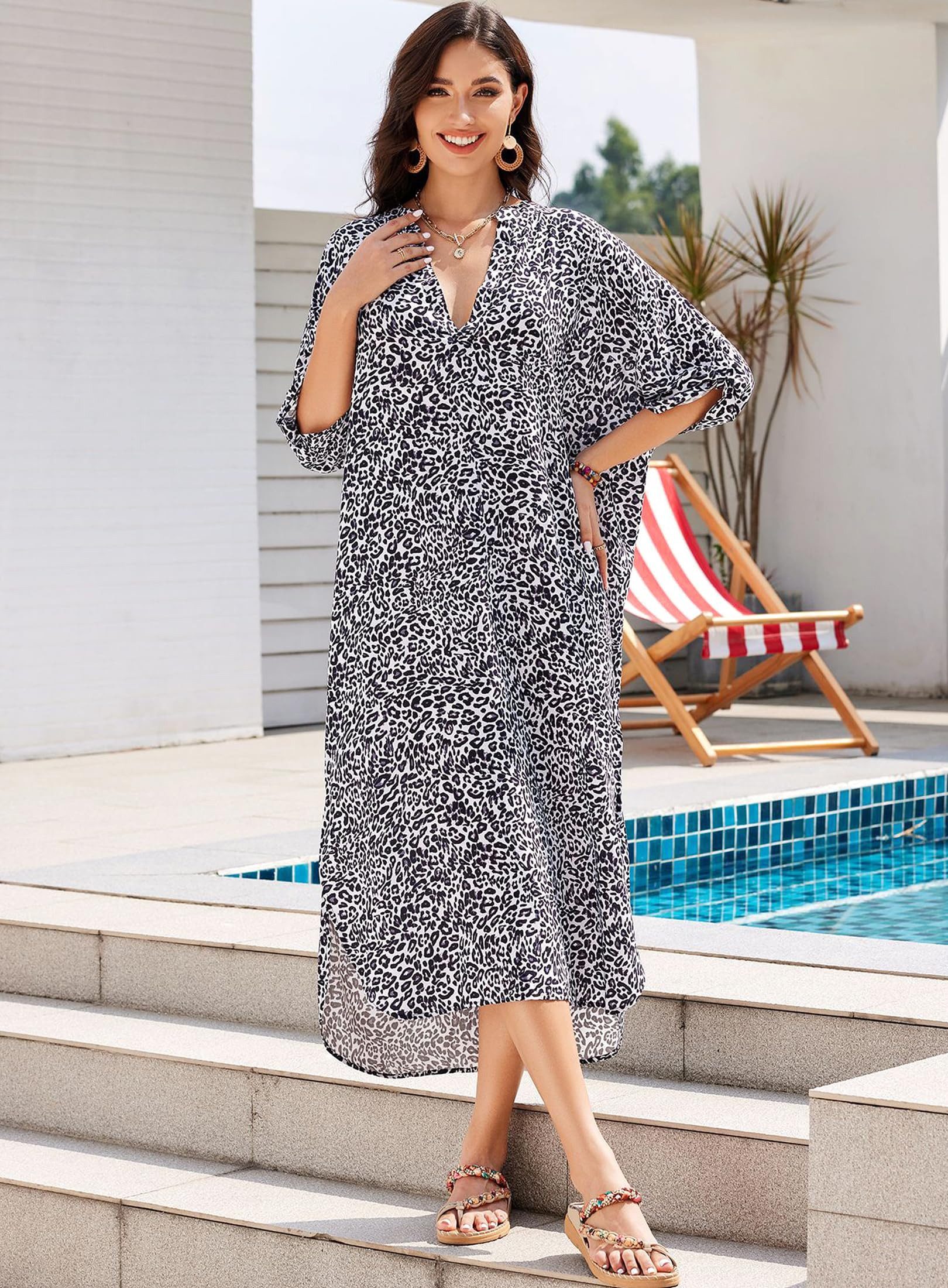 RWEUOQ Strandkleid Maxikleid Strand-Tunika Bikini-Überwurf Beachwear günstig online kaufen