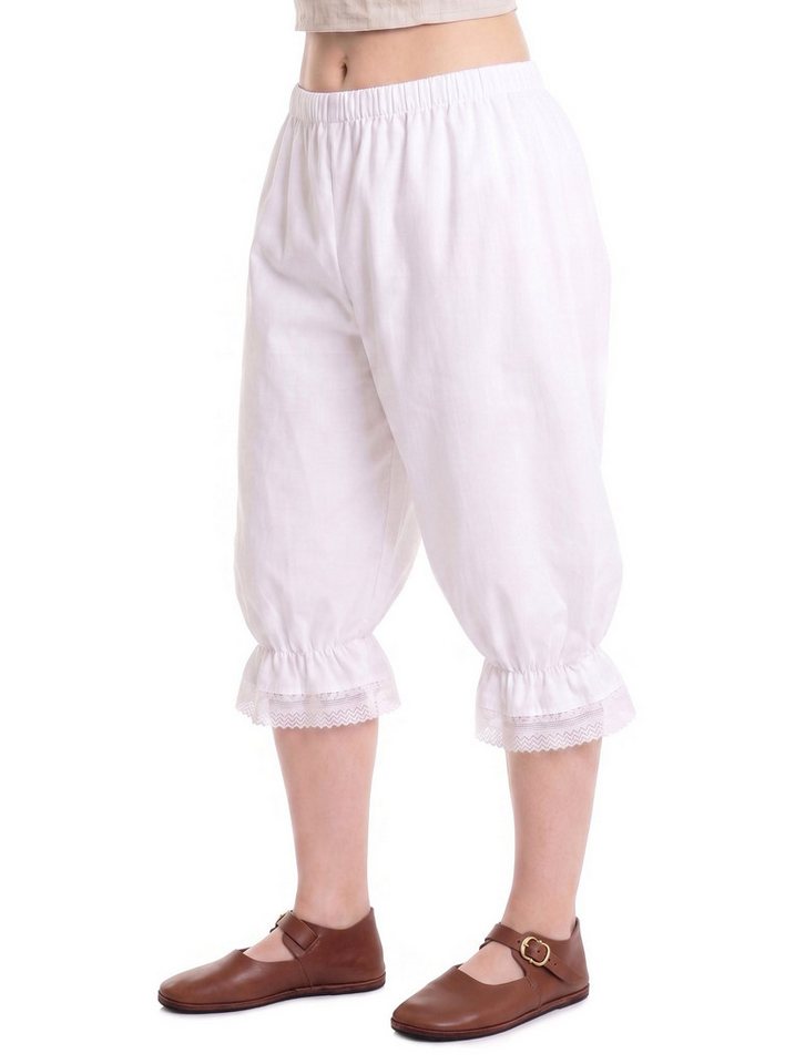 Metamorph Kostüm Kniebundhose - Trachten Pluderhose Kostümzubehör, Weiße Dreiviertelhose mit gerüschten Enden
