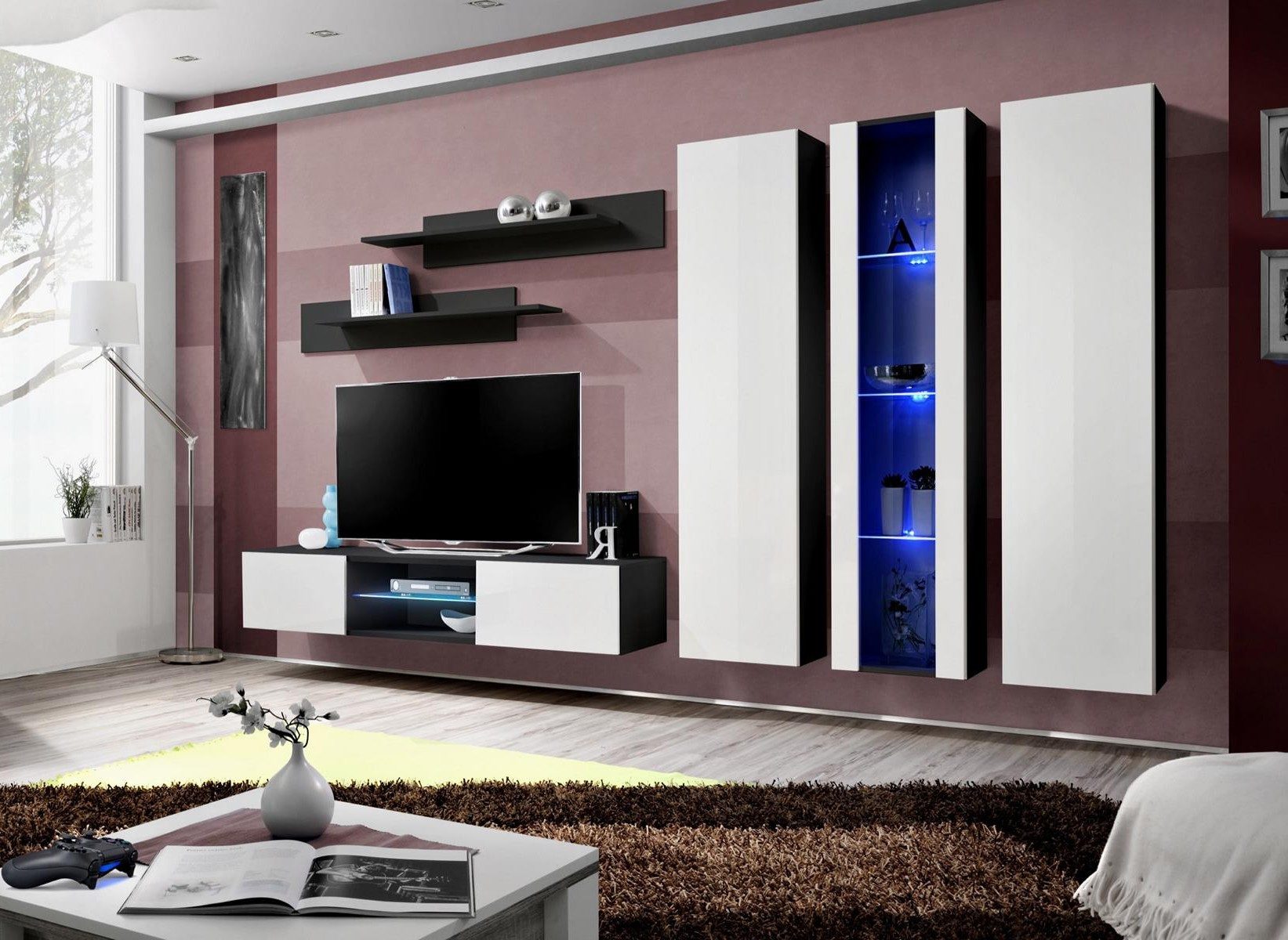 Xlmoebel Wohnwand Luxus Hänge Vitrine Set 6tlg für stilvolles Wohnzimmer, Made in Europa