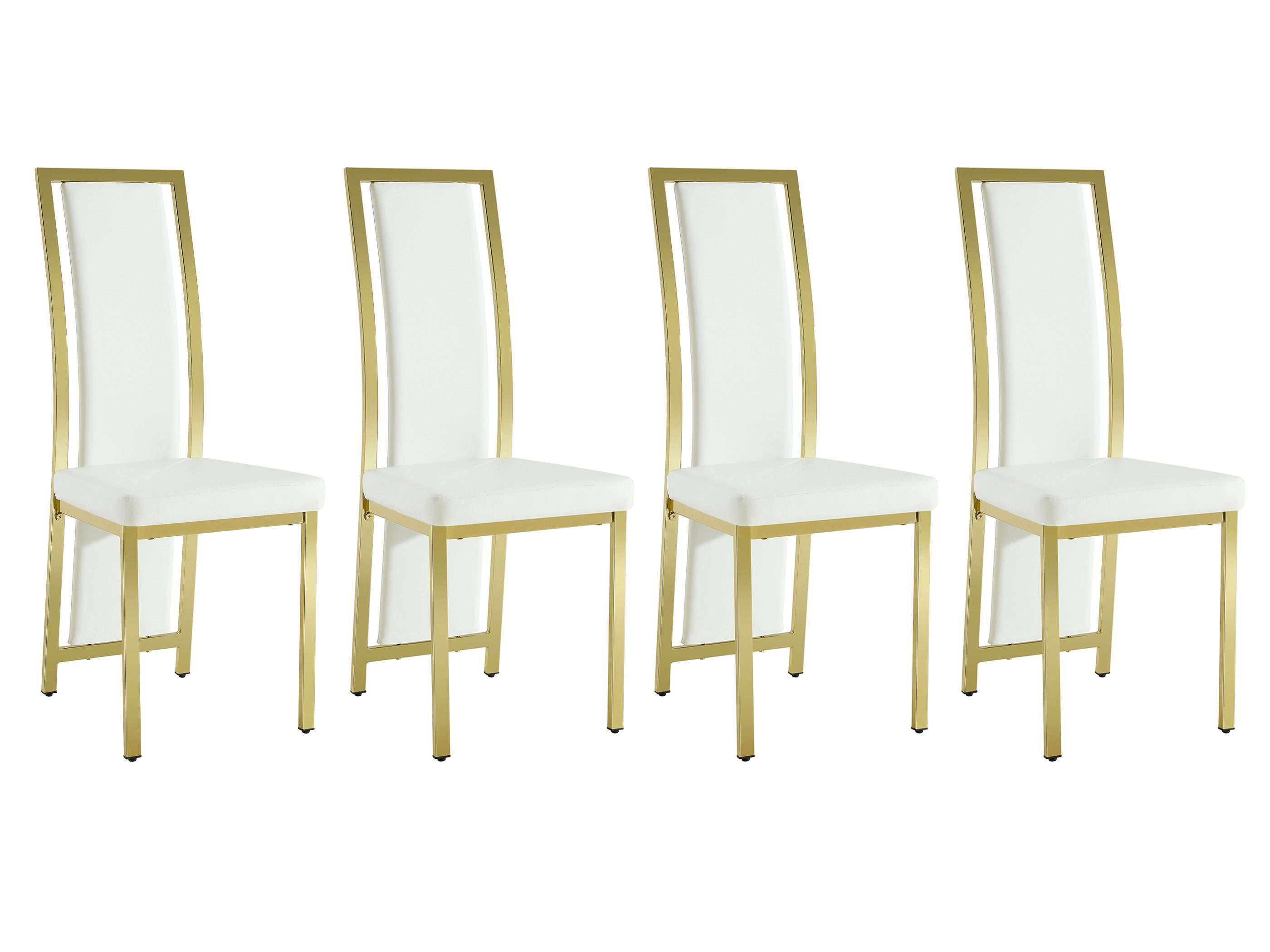 SeedWave Esszimmerstuhl Küchenstuhl-Set mit PU-Sitz, Hohe Gebogene Rückenlehne & Metallbeine, 4er Set. Metallrahmen, verstellbare Fußgleiter