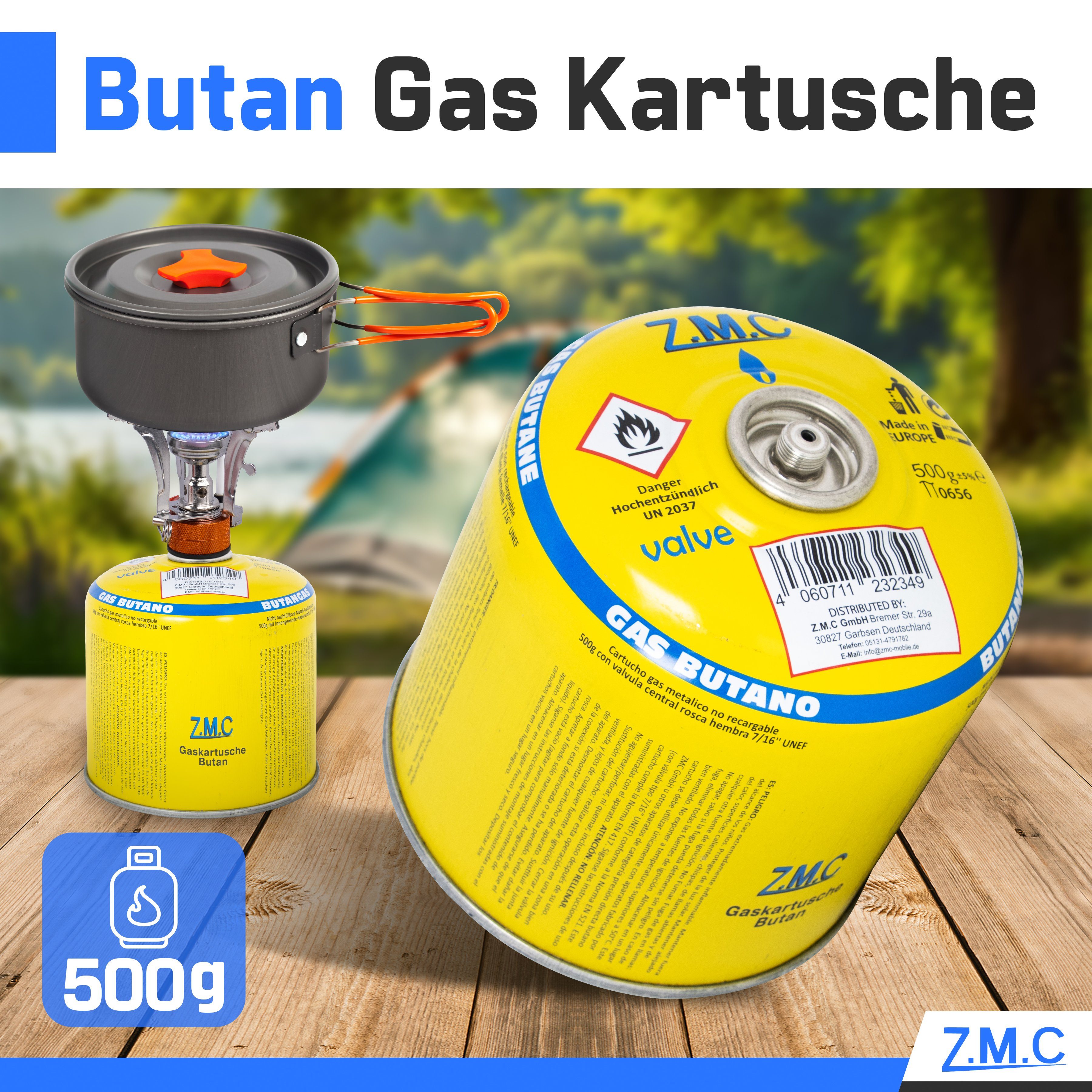 ZMC Gaskartusche Universal Camping Propan Butan Gas 500g Schraubventil Gaskartusche, Zubehör für Butangas Druckgasdose Gaskocher / Gaslötgeräte / Abflammgeräte  – Bild 3 von 5