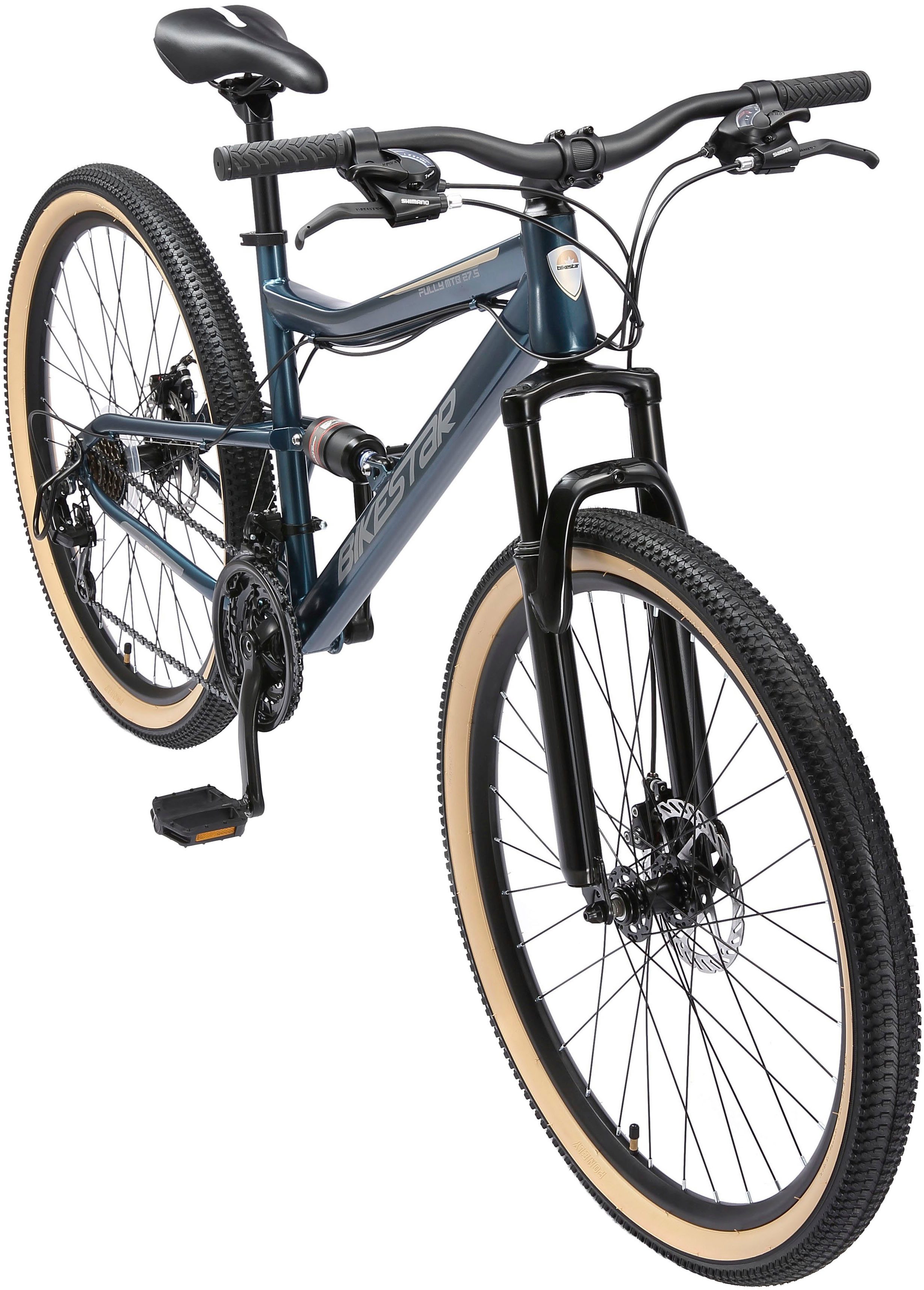 Bikestar Mountainbike, 21 Gang Shimano RD-TY300 Schaltwerk, Kettenschaltung, für Damen und Herren, Kettenschaltung